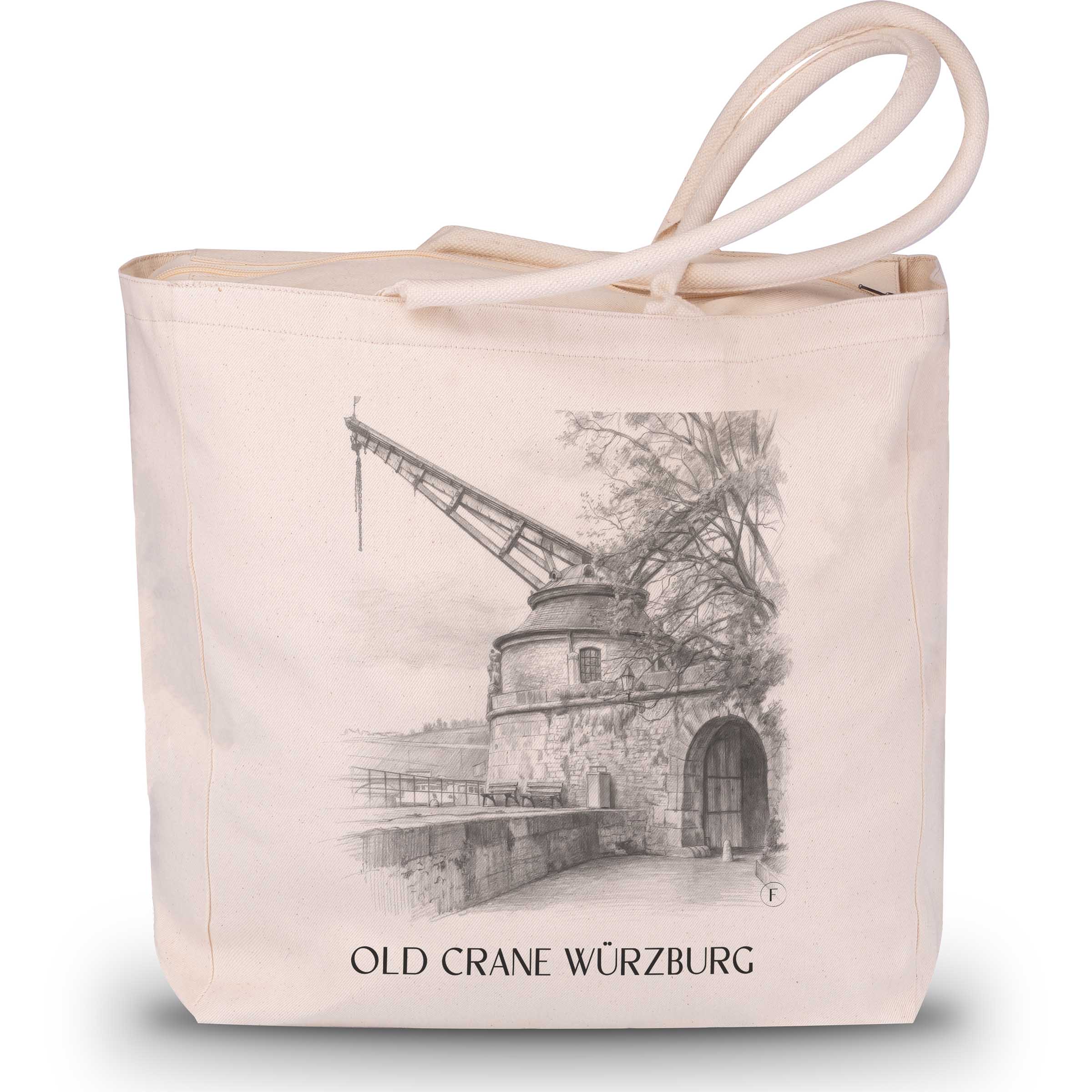 Alter Kranen Shopping Tasche - Würzburg - Deutschland Tote Bag - Einkaufstasche im Zeichnung Stil - favplace