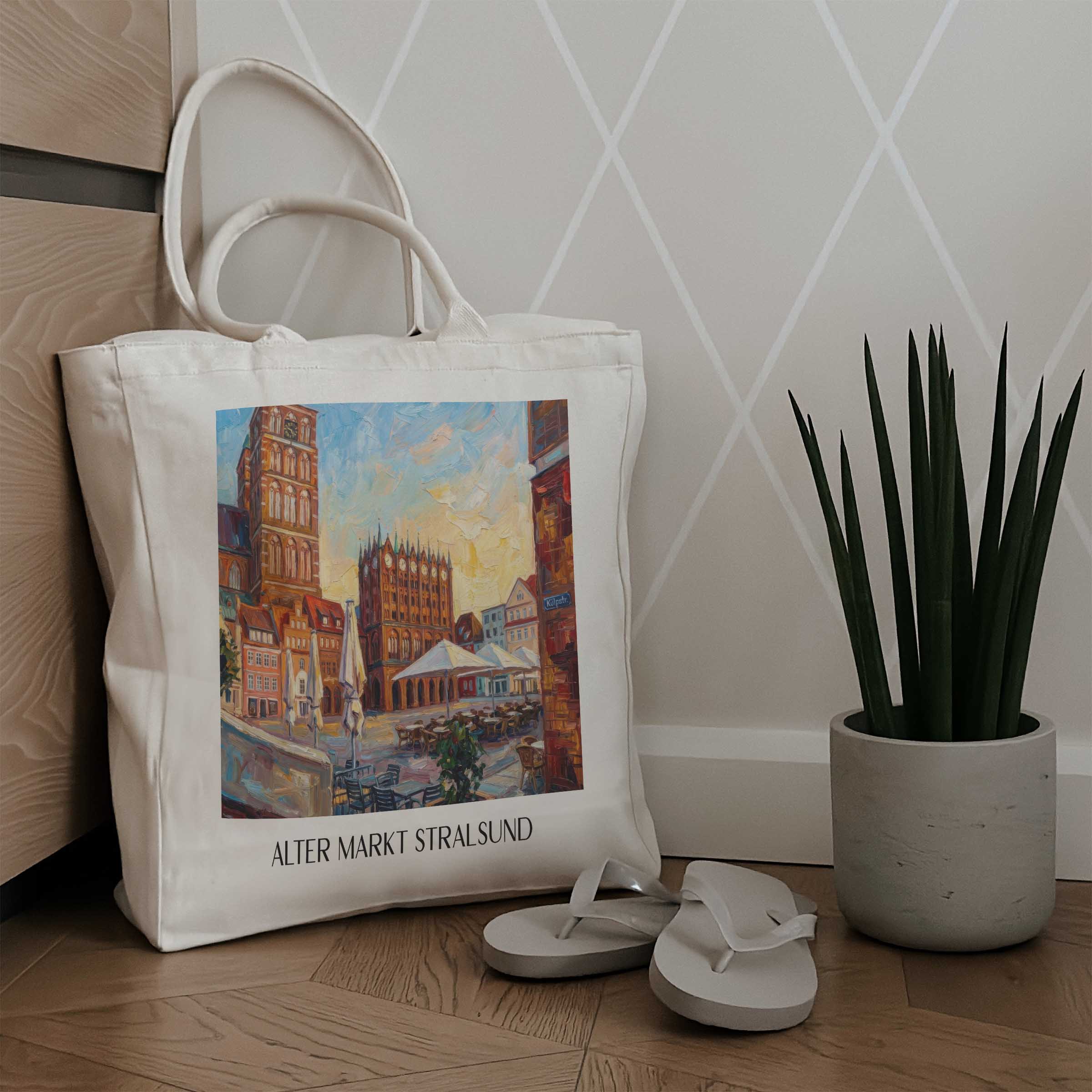 alter-markt-stralsund-deutschland-einkaufstasche-oil-painting-oelgemaelde