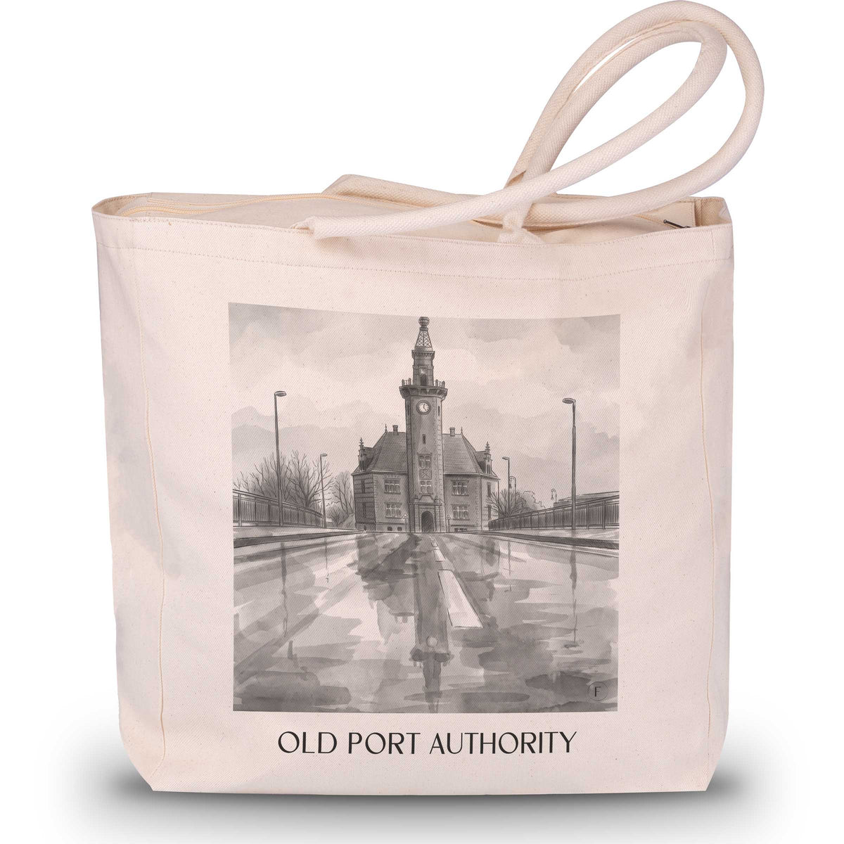 Altes Hafenamt Shopping Tasche - Dortmund - Deutschland Tote Bag - Einkaufstasche im Aquarell Schwarz-Weiß Stil - favplace