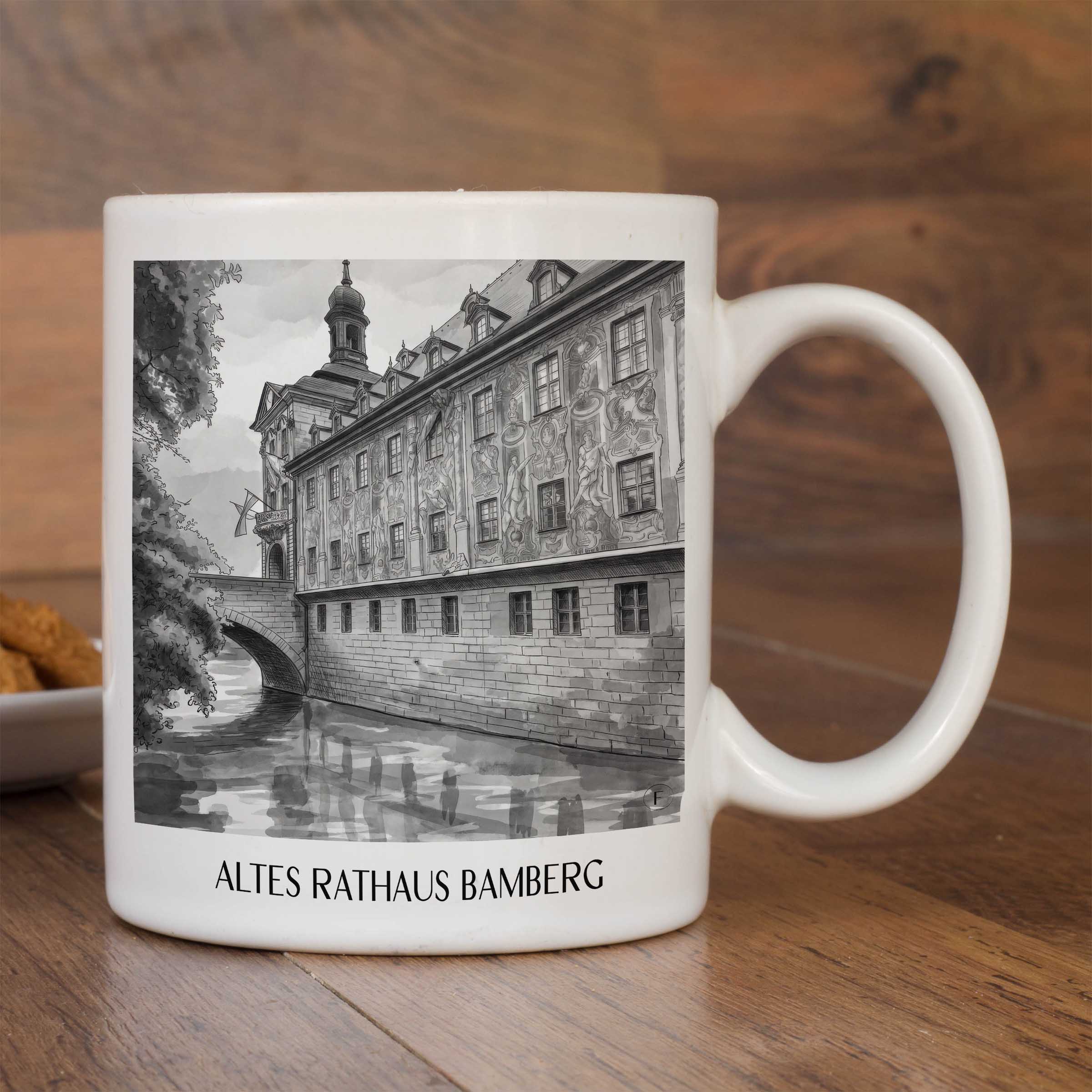 altes-rathaus-bamberg-deutschland-kaffeebecher-aquarell-schwarz-weiss