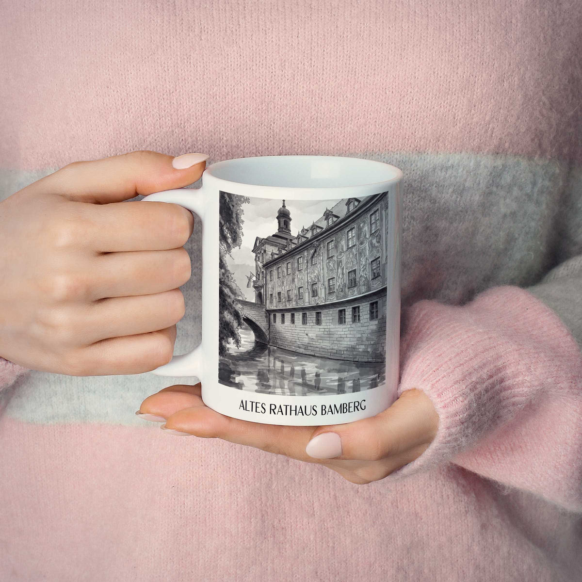 altes-rathaus-bamberg-deutschland-kaffeebecher-aquarell-schwarz-weiss