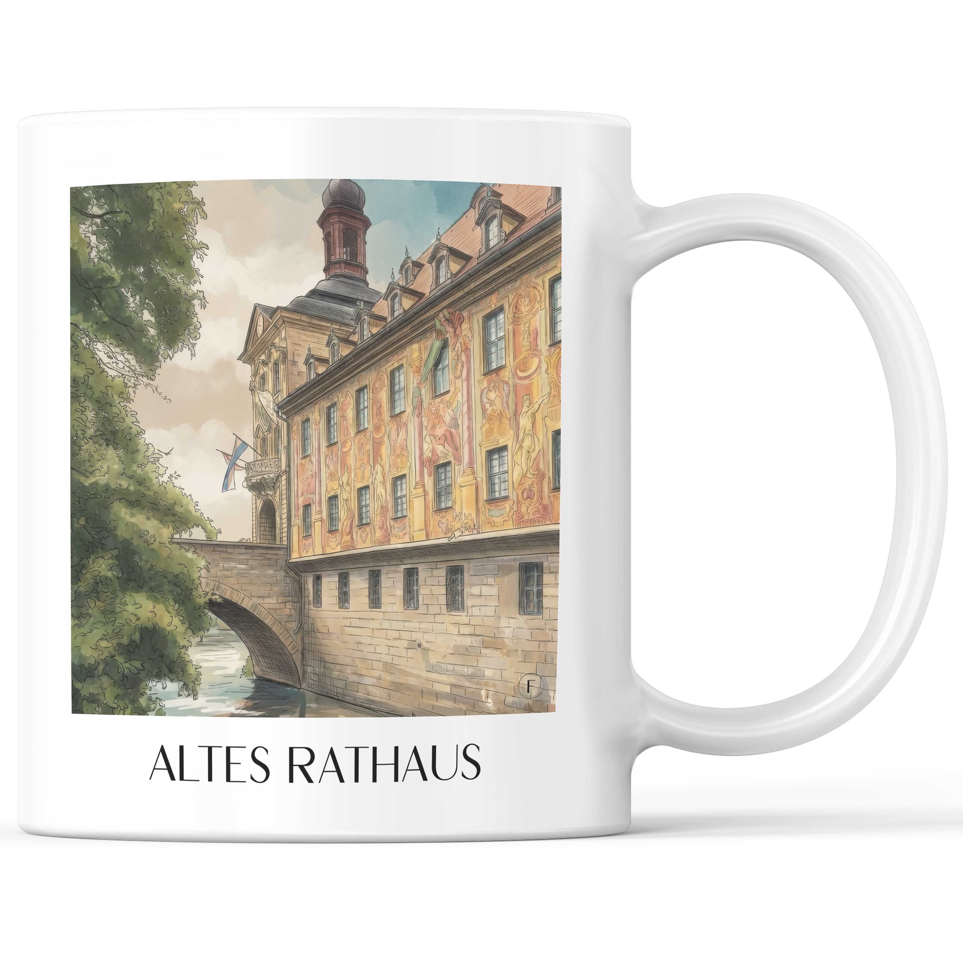 Altes Rathaus Kaffeebecher - Bamberg - Deutschland Becher - Kaffeetasse im Aquarell Stil - favplace