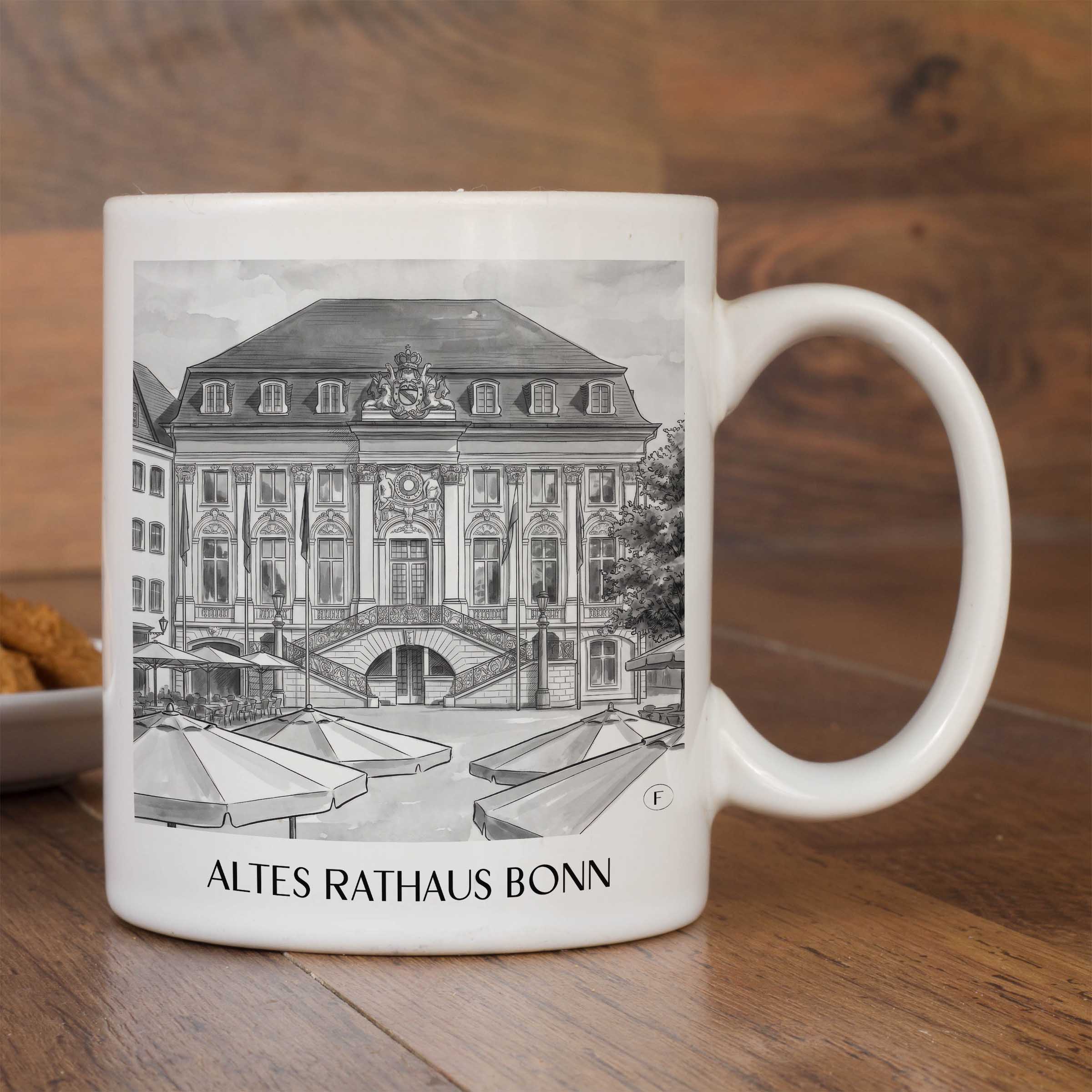 altes-rathaus-bonn-deutschland-kaffeebecher-aquarell-schwarz-weiss