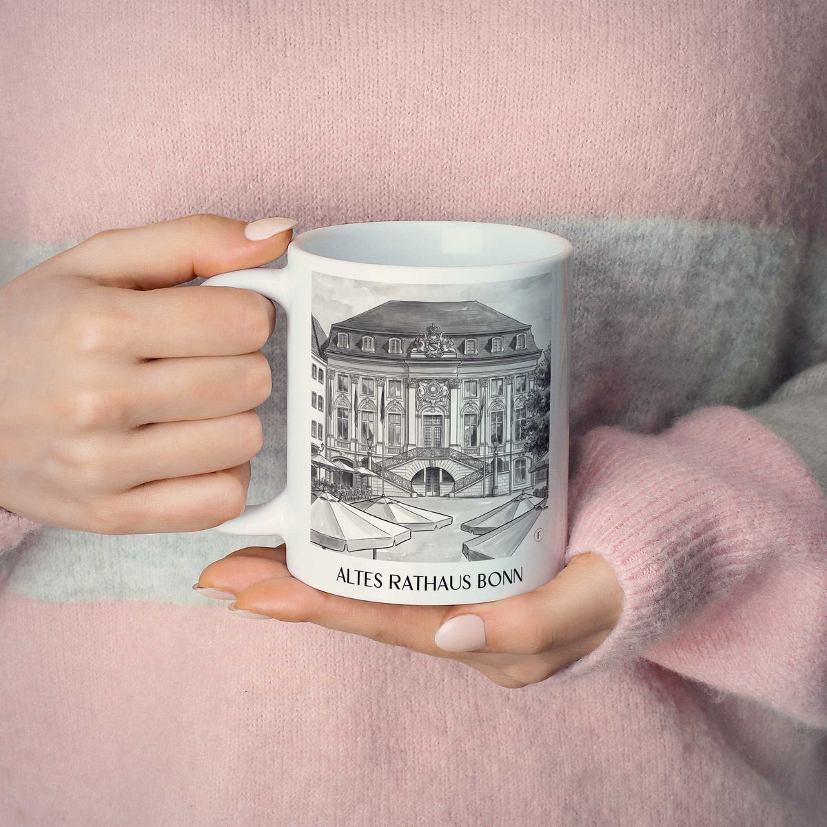altes-rathaus-bonn-deutschland-kaffeebecher-aquarell-schwarz-weiss