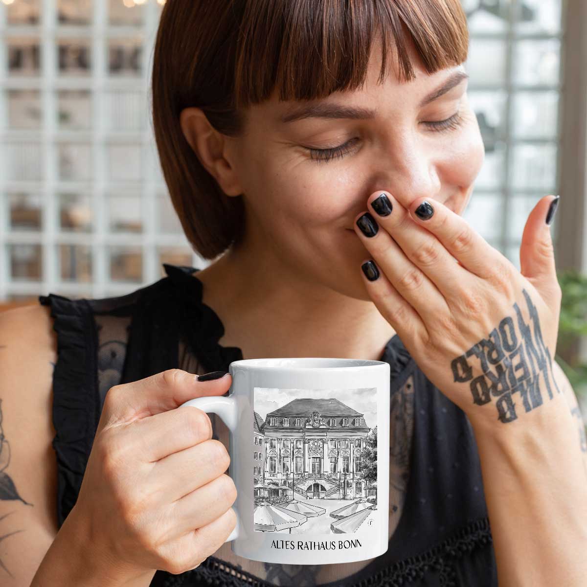 altes-rathaus-bonn-deutschland-kaffeebecher-aquarell-schwarz-weiss