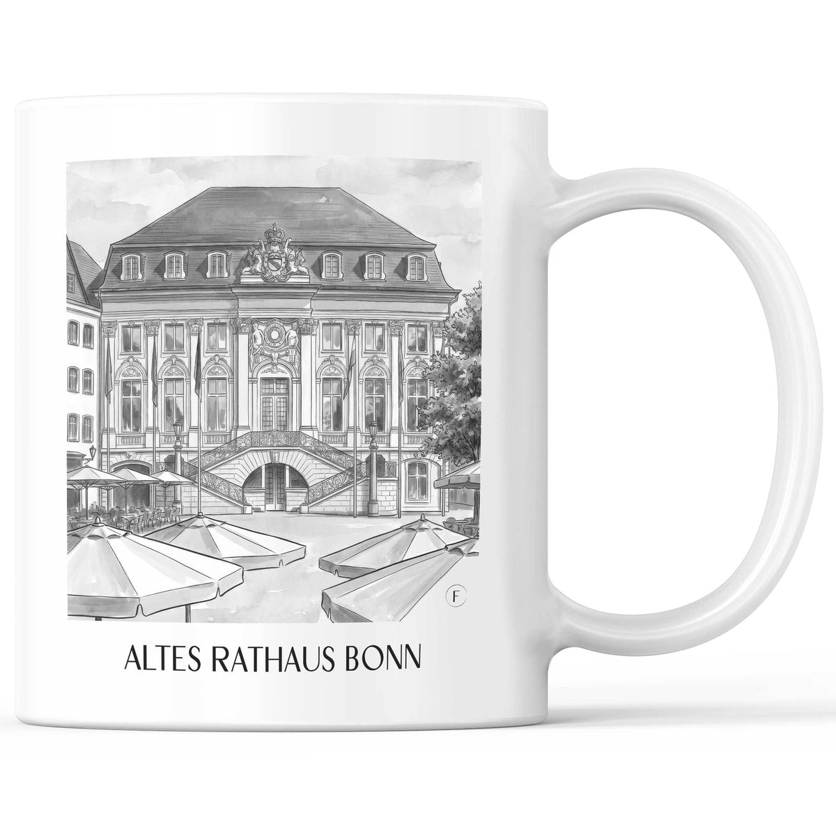 altes-rathaus-bonn-deutschland-kaffeebecher-aquarell-schwarz-weiss