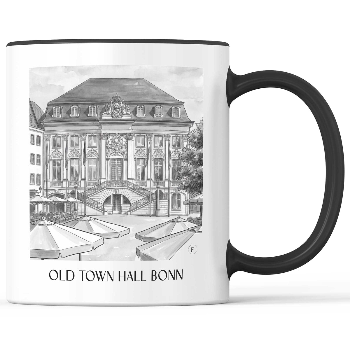 Altes Rathaus Kaffeebecher - Bonn - Deutschland Becher - Kaffeetasse im Aquarell Schwarz-Weiß Stil - favplace