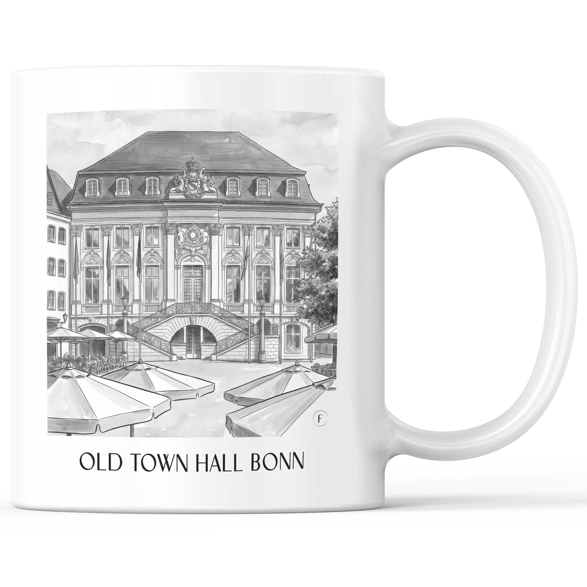 Altes Rathaus Kaffeebecher - Bonn - Deutschland Becher - Kaffeetasse im Aquarell Schwarz-Weiß Stil - favplace