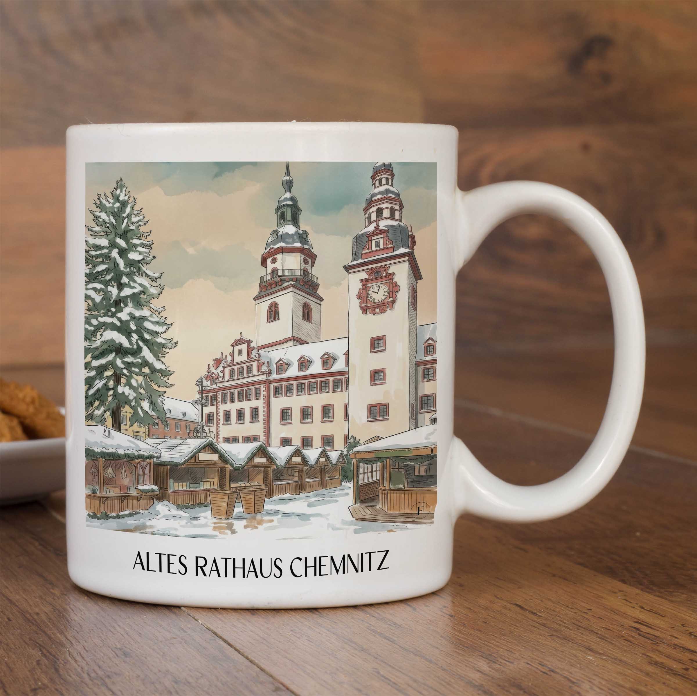 altes-rathaus-chemnitz-deutschland-kaffeebecher-aquarell