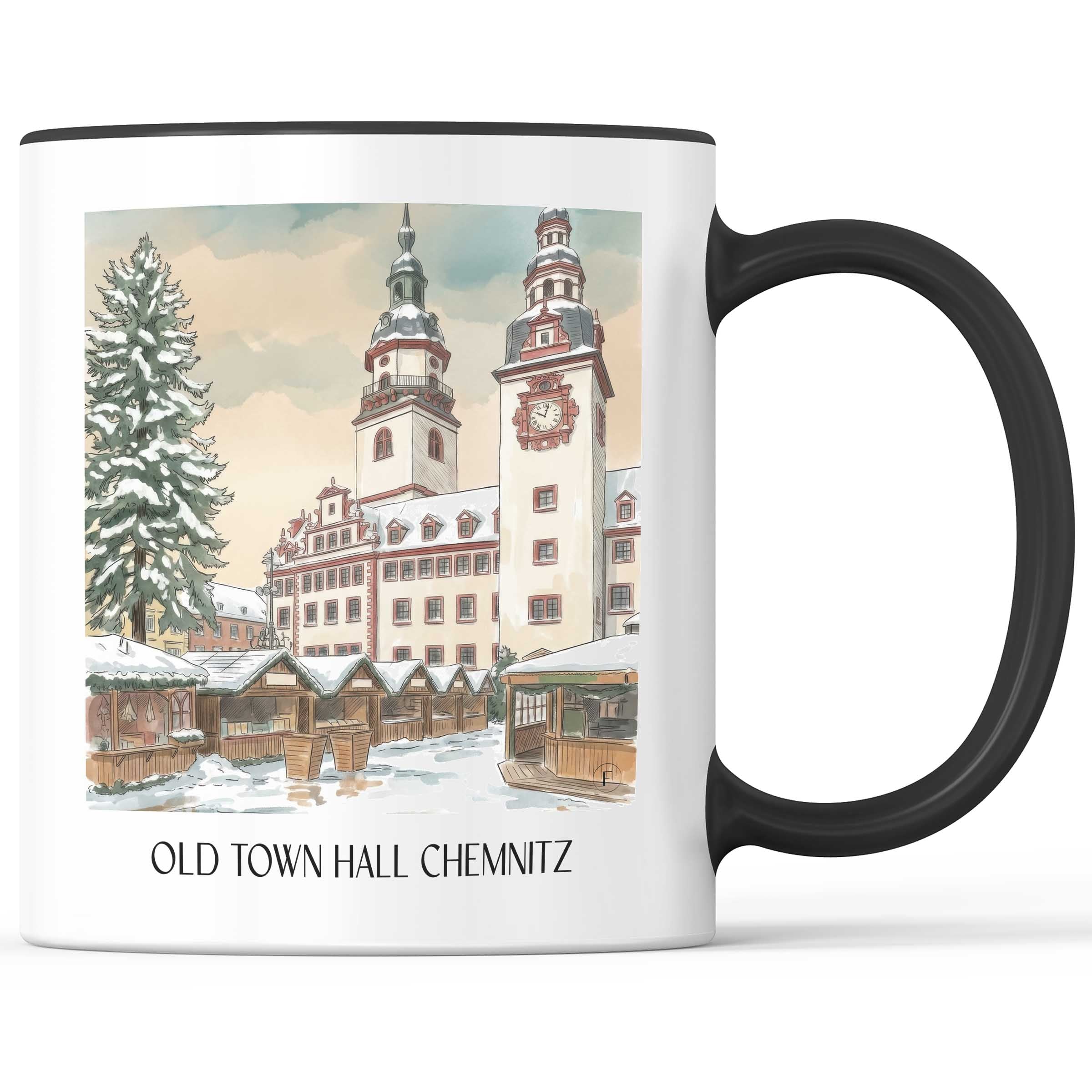 Altes Rathaus Kaffeebecher - Chemnitz - Deutschland Becher - Kaffeetasse im Aquarell Stil - favplace