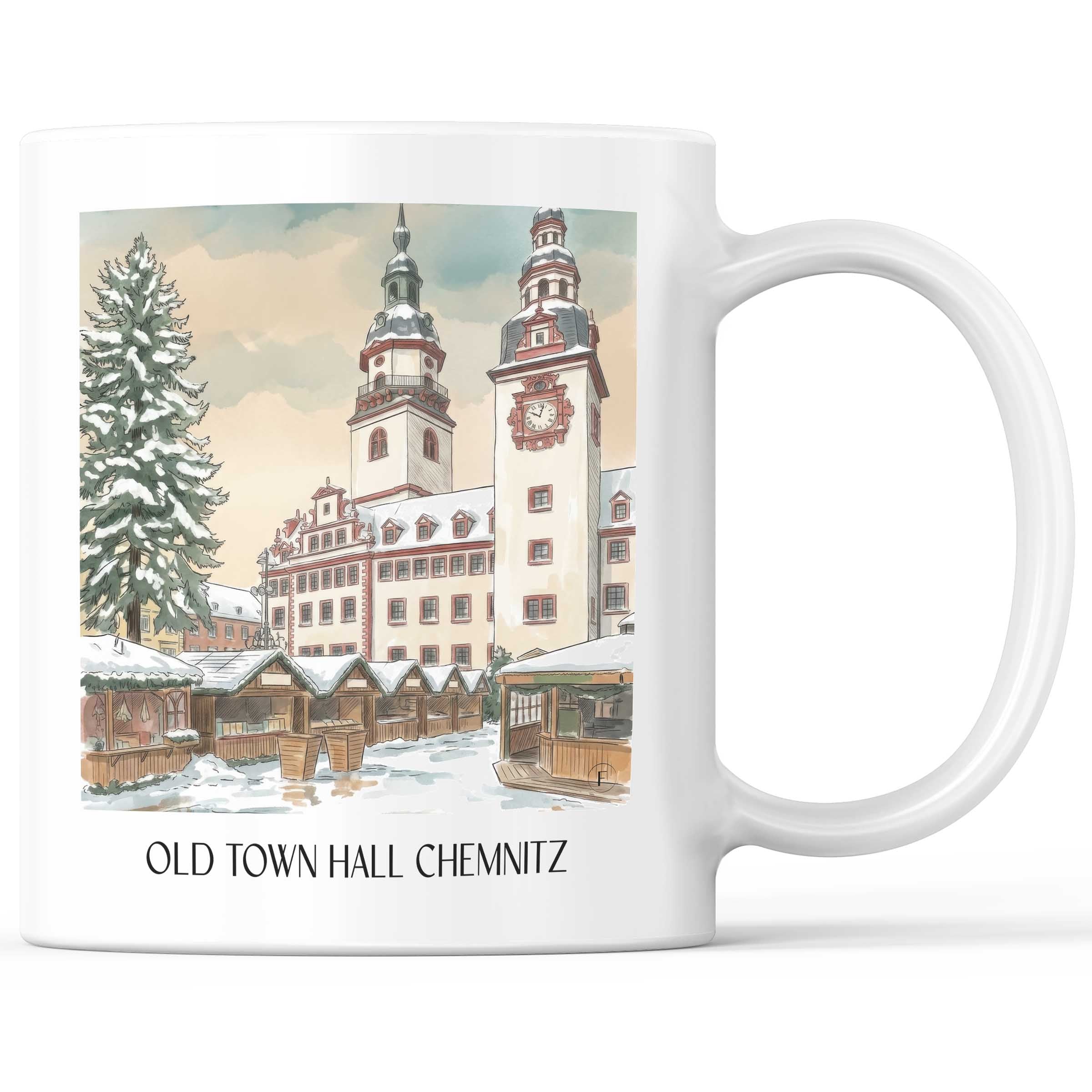 Altes Rathaus Kaffeebecher - Chemnitz - Deutschland Becher - Kaffeetasse im Aquarell Stil - favplace