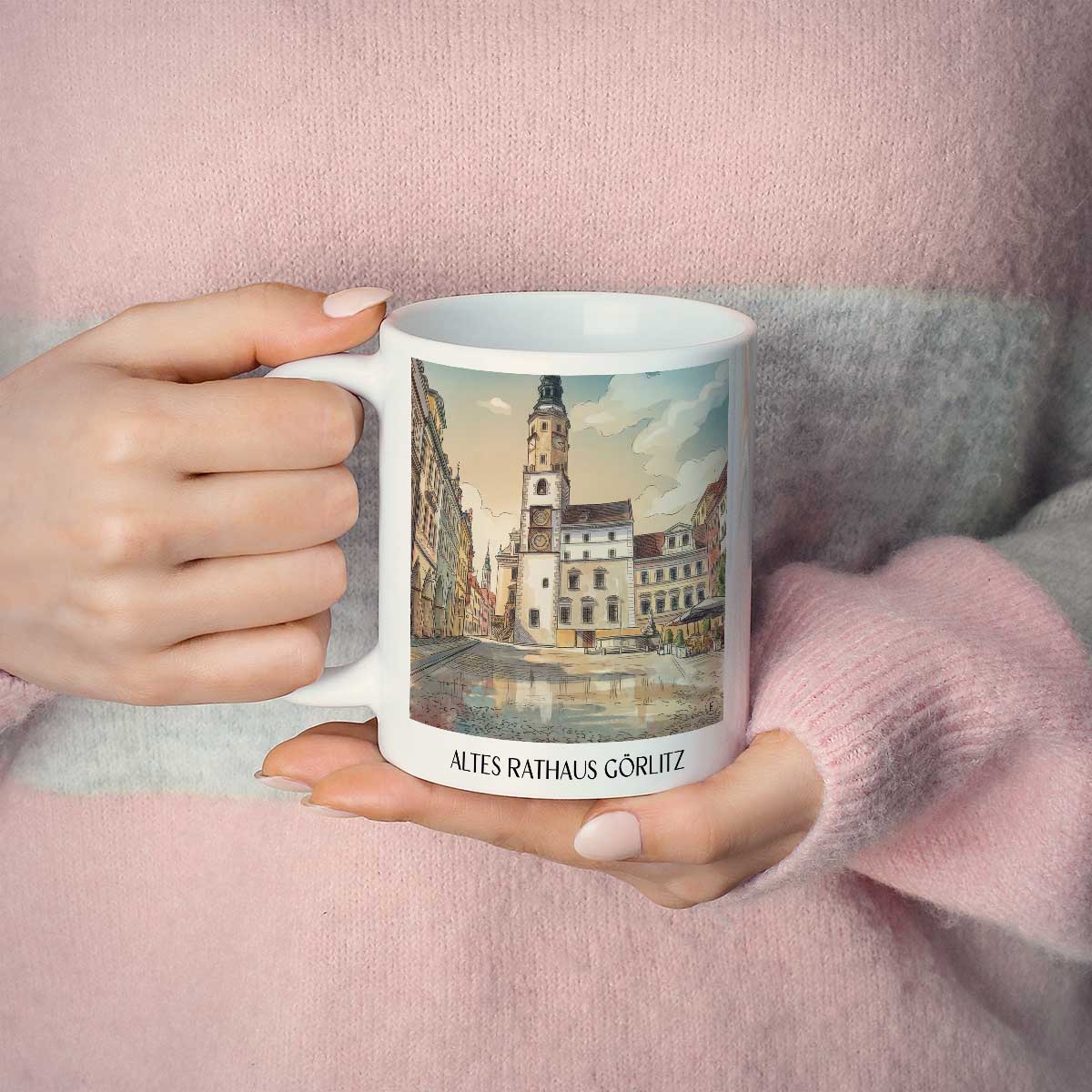 altes-rathaus-görlitz-deutschland-kaffeebecher-aquarell