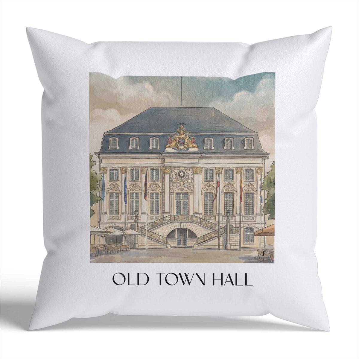 Altes Rathaus Kissenhülle - Zierkissen Bezug - Bonn - Deutschland Kissen bzw. Kissenbezug im Aquarell Stil - favplace