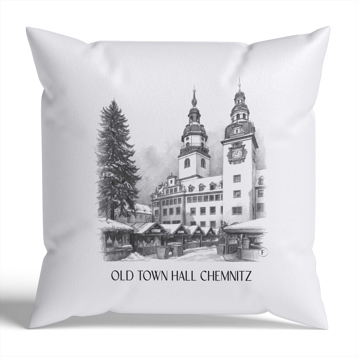 Altes Rathaus Kissenhülle - Zierkissen Bezug - Chemnitz - Deutschland Kissen bzw. Kissenbezug im Zeichnung Stil - favplace