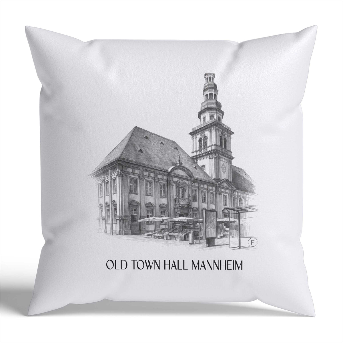 Altes Rathaus Kissenhülle - Zierkissen Bezug - Mannheim - Deutschland Kissen bzw. Kissenbezug im Zeichnung Stil - favplace