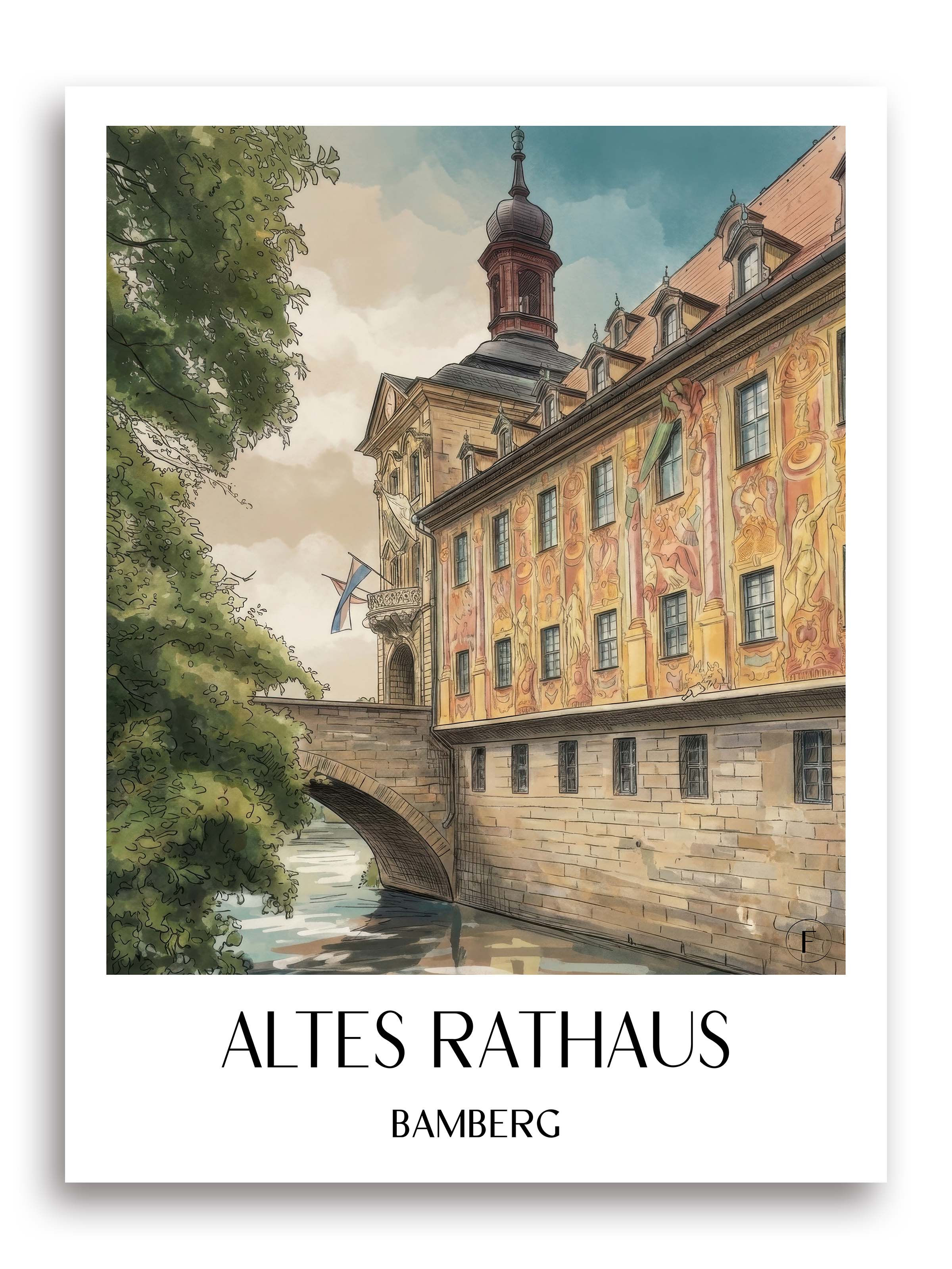 altes-rathaus-bamberg-deutschland-poster-aquarell
