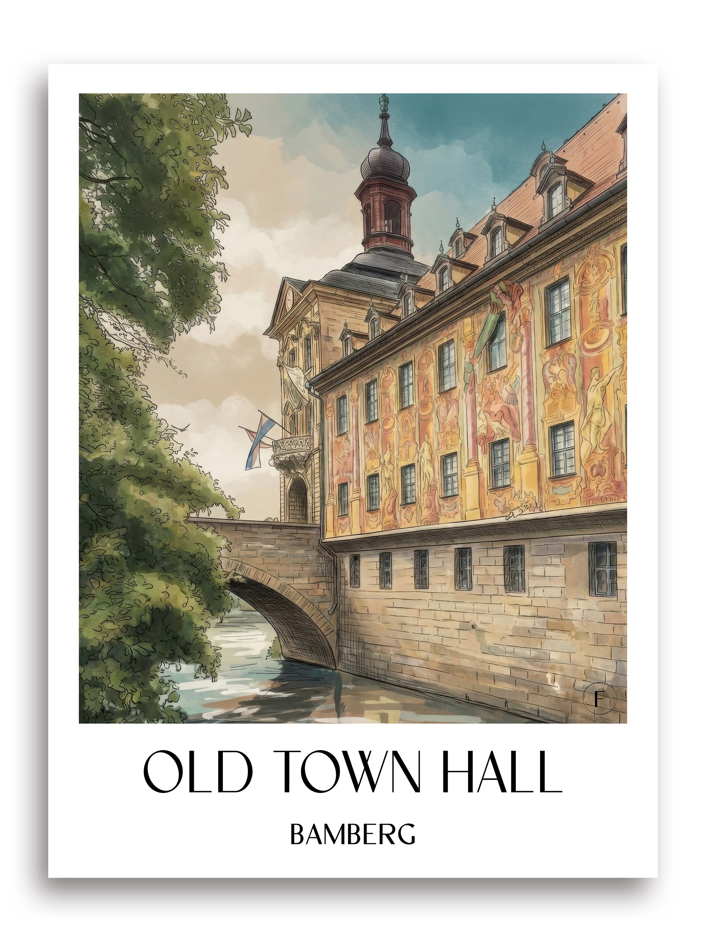 Altes Rathaus Poster - Bamberg - Deutschland Kunstdruck - Aquarell von A4 bis A1 - favplace