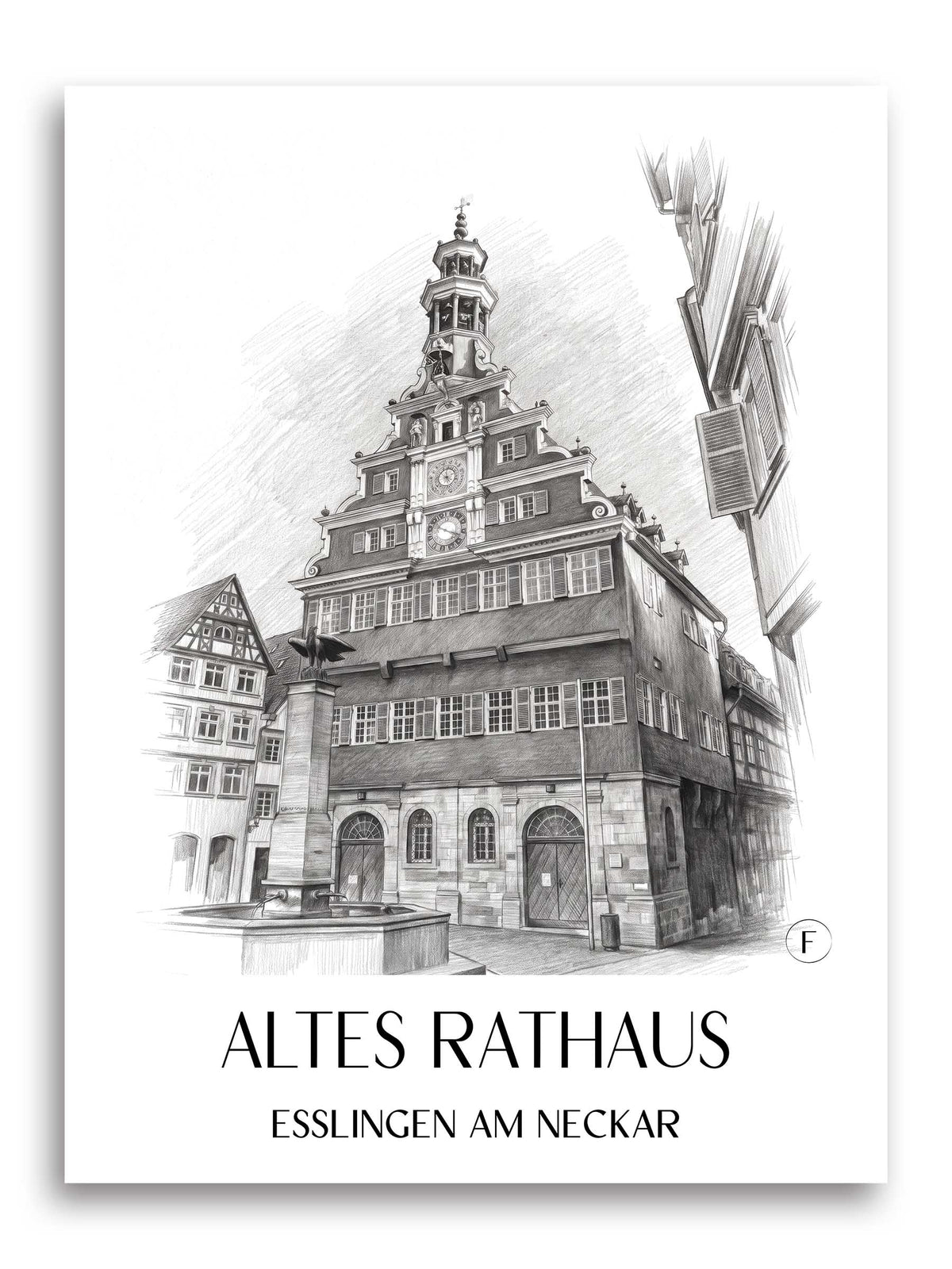 altes-rathaus-esslingen-am-neckar-deutschland-poster-bleistift-zeichnung-drawing