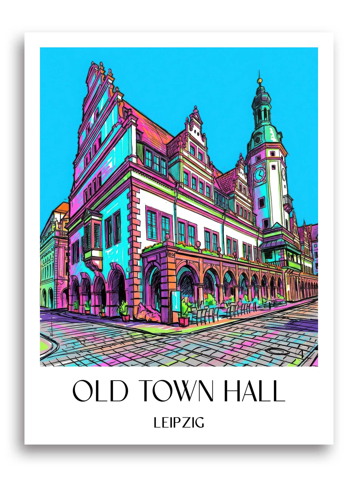 Altes Rathaus Poster - Leipzig - Deutschland Kunstdruck - Tag Graffiti von A4 bis A1 - favplace