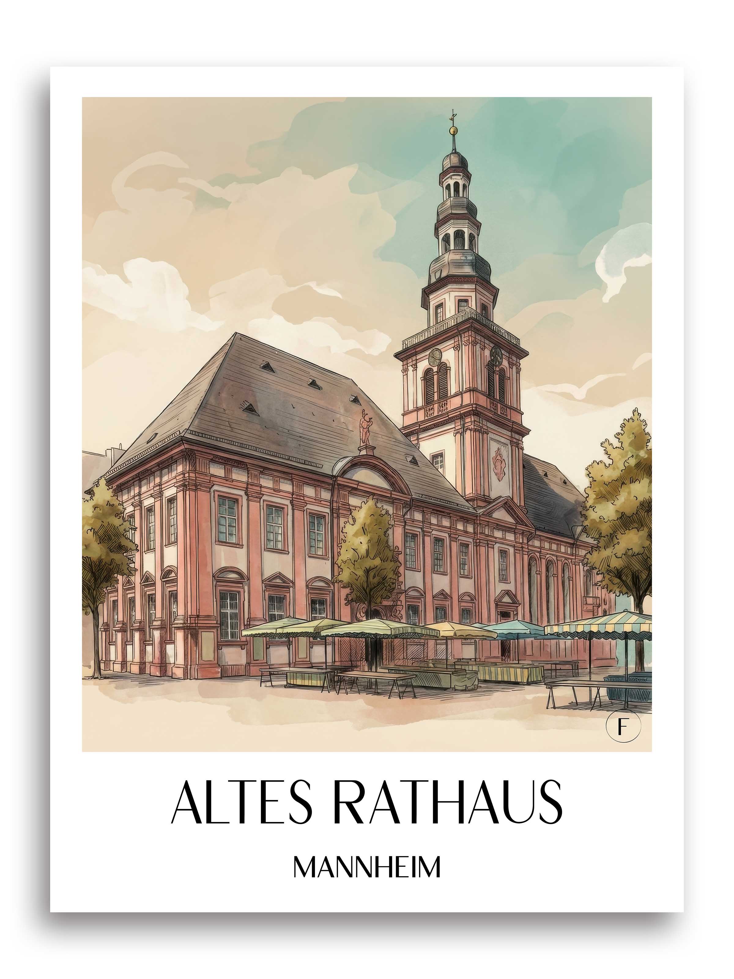 altes-rathaus-mannheim-deutschland-poster-aquarell