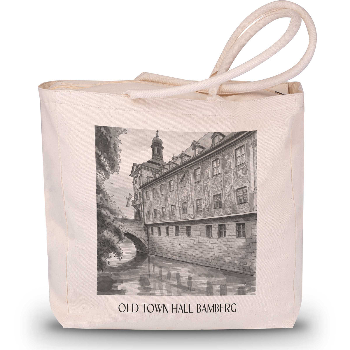 Altes Rathaus Shopping Tasche - Bamberg - Deutschland Tote Bag - Einkaufstasche im Aquarell Schwarz-Weiß Stil - favplace