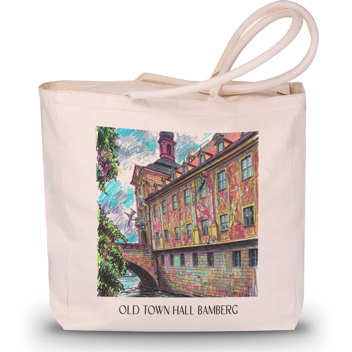 Altes Rathaus Shopping Tasche - Bamberg - Deutschland Tote Bag - Einkaufstasche im Tag Graffiti Stil - favplace