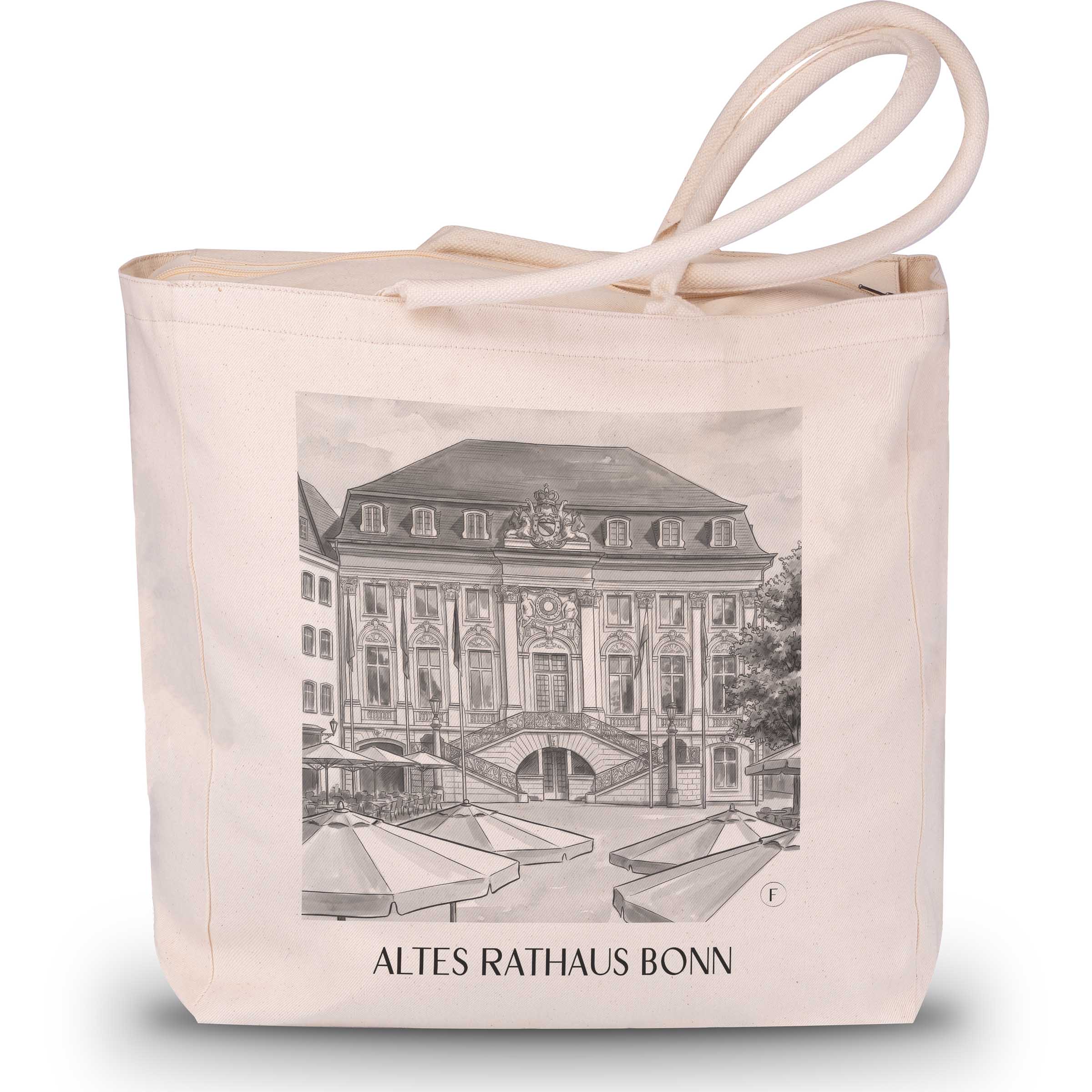 altes-rathaus-bonn-deutschland-einkaufstasche-aquarell-schwarz-weiss