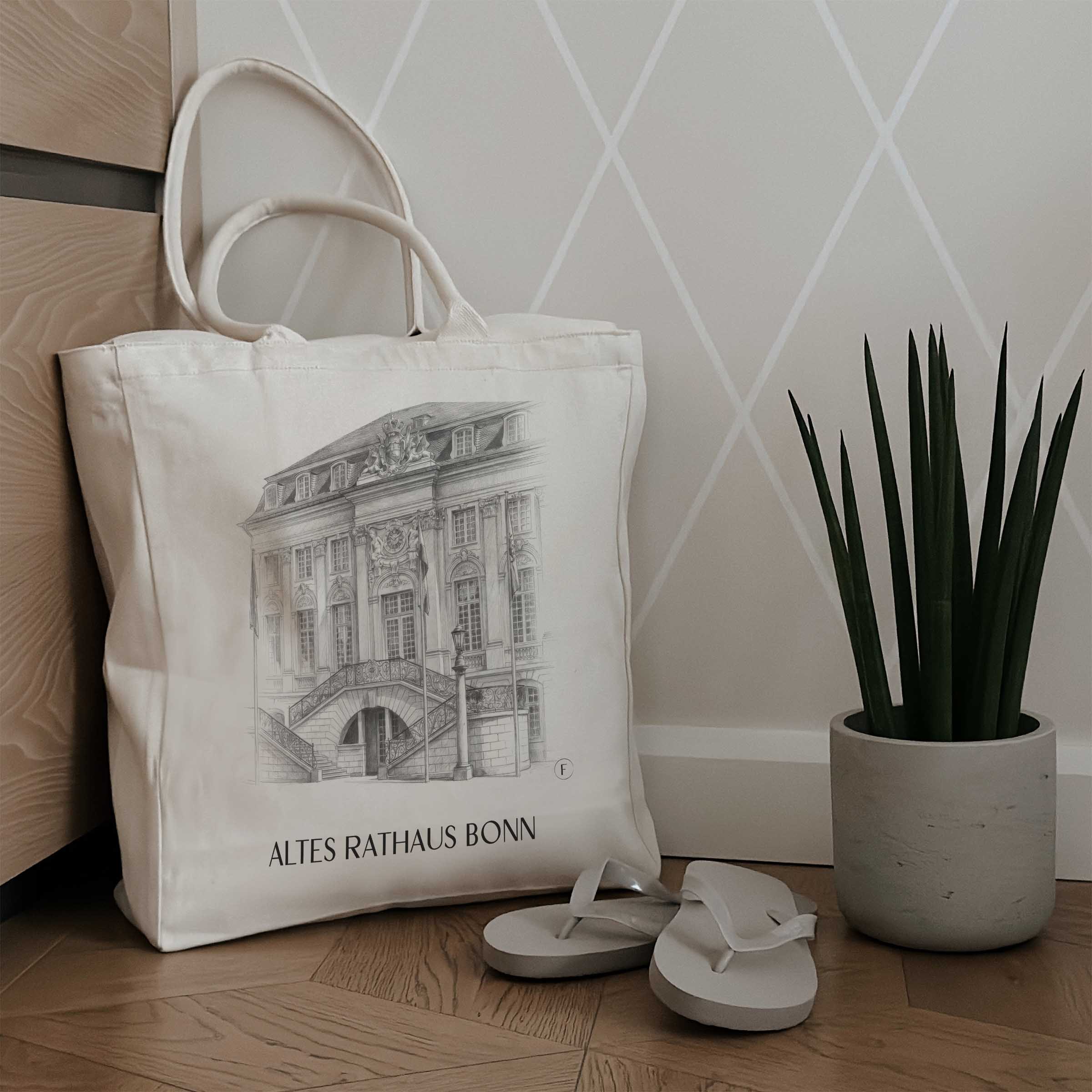 altes-rathaus-bonn-deutschland-einkaufstasche-bleistift-zeichnung-drawing