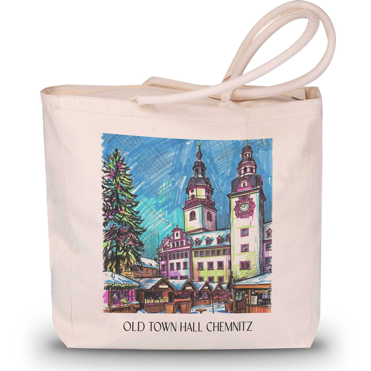 Altes Rathaus Shopping Tasche - Chemnitz - Deutschland Tote Bag - Einkaufstasche im Tag Graffiti Stil - favplace