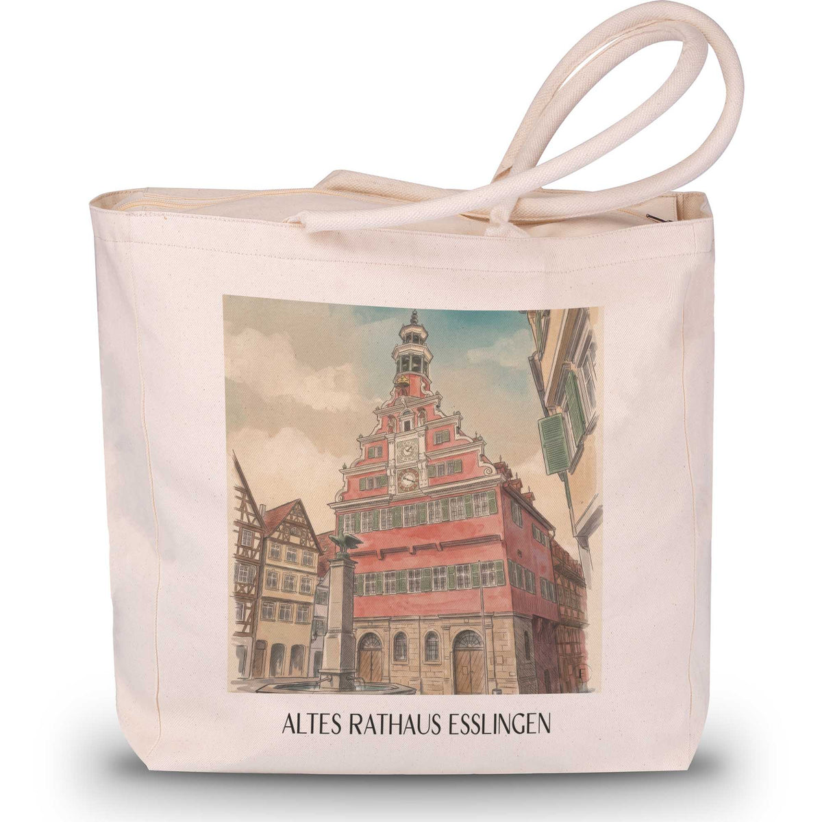 altes-rathaus-esslingen-am-neckar-deutschland-einkaufstasche-aquarell