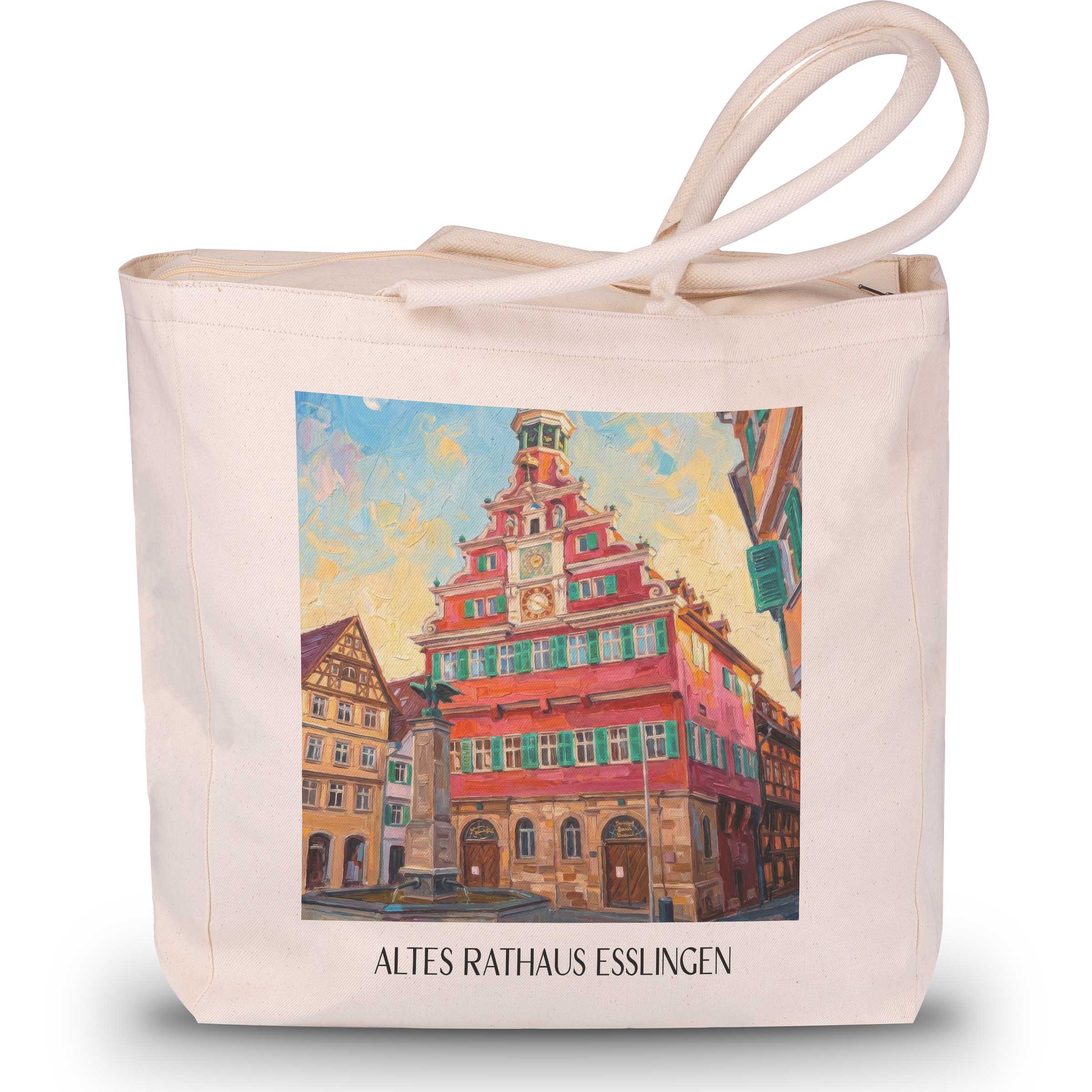 altes-rathaus-esslingen-am-neckar-deutschland-einkaufstasche-oil-painting-oelgemaelde