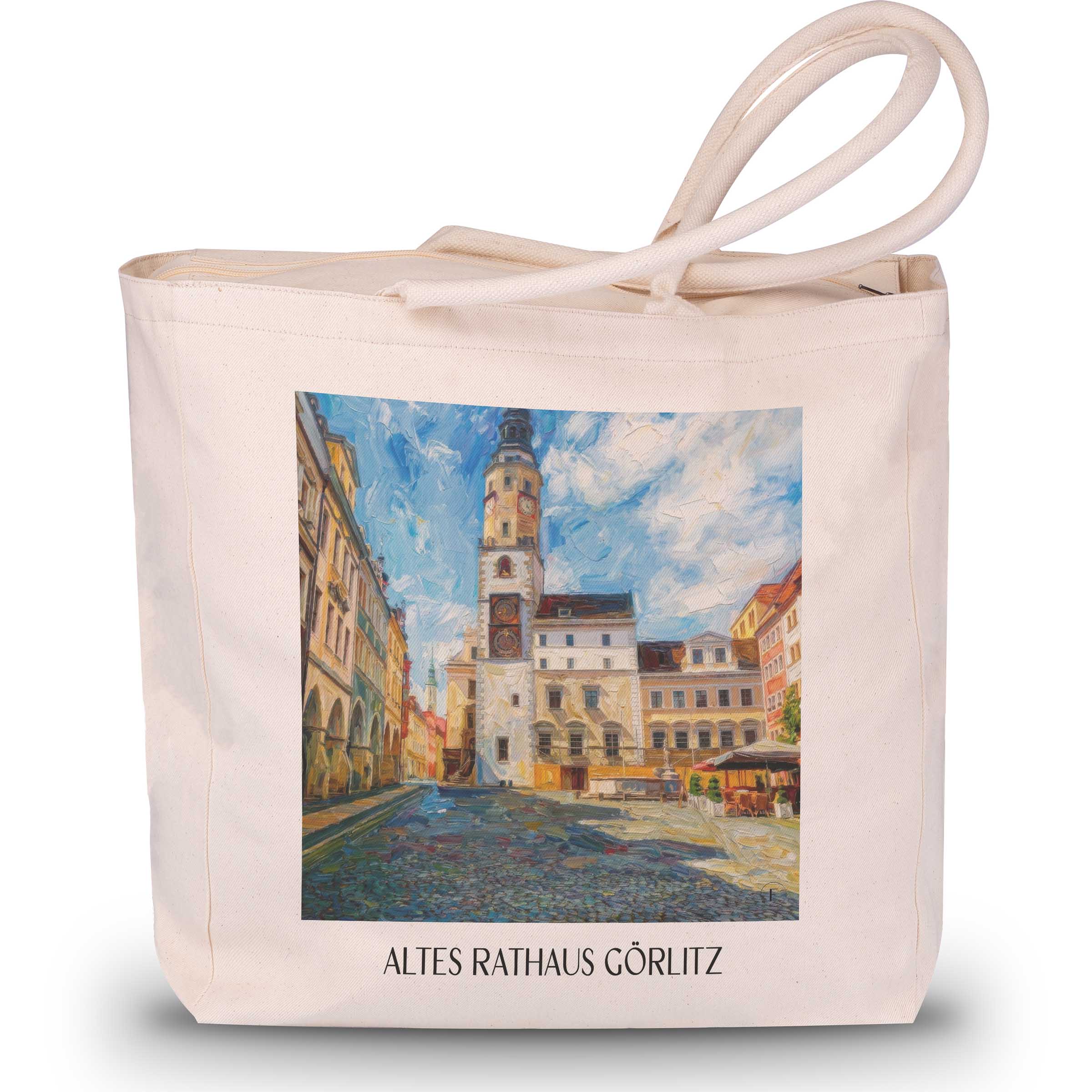 altes-rathaus-görlitz-deutschland-einkaufstasche-oil-painting-oelgemaelde
