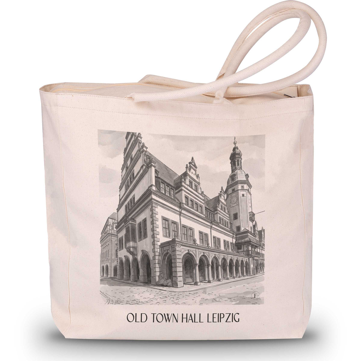 Altes Rathaus Shopping Tasche - Leipzig - Deutschland Tote Bag - Einkaufstasche im Aquarell Schwarz-Weiß Stil - favplace