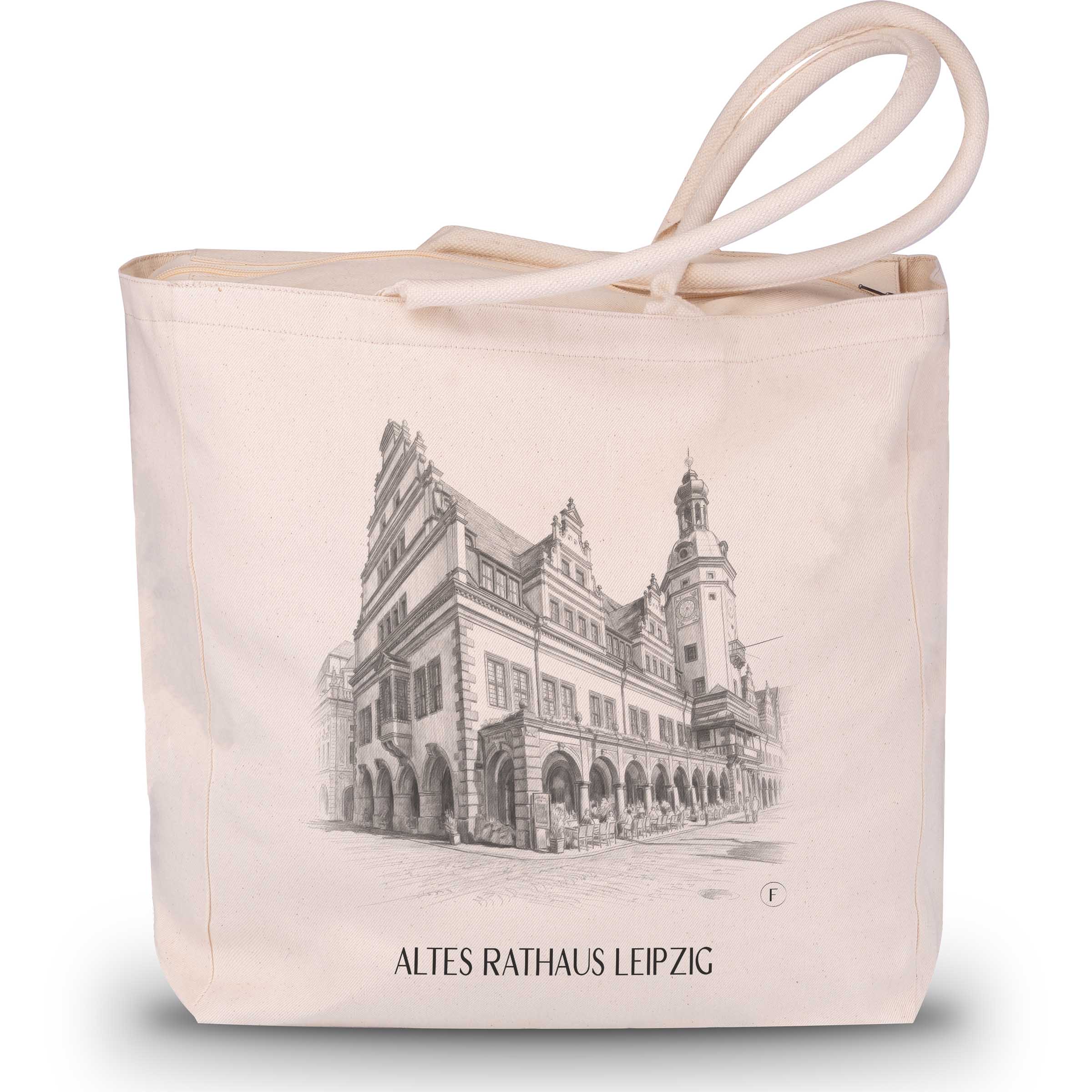 altes-rathaus-leipzig-deutschland-einkaufstasche-bleistift-zeichnung-drawing