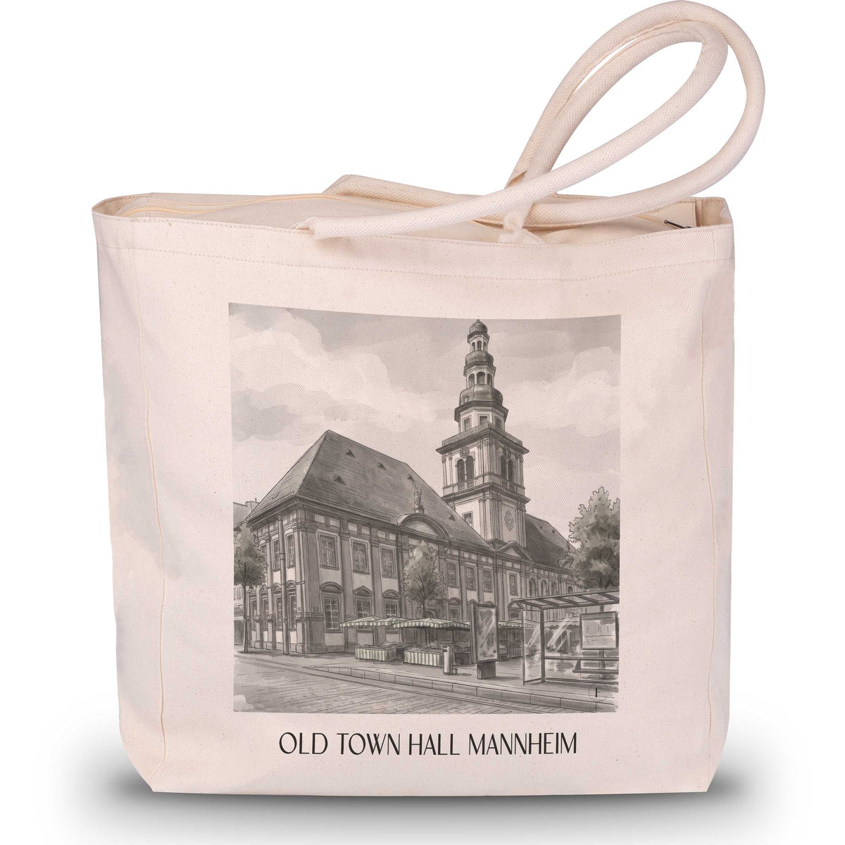 Altes Rathaus Shopping Tasche - Mannheim - Deutschland Tote Bag - Einkaufstasche im Aquarell Schwarz-Weiß Stil - favplace