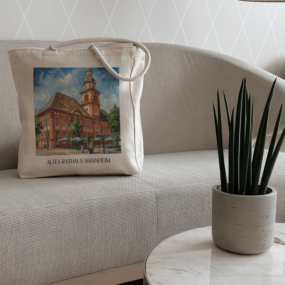 altes-rathaus-mannheim-deutschland-einkaufstasche-oil-painting-oelgemaelde