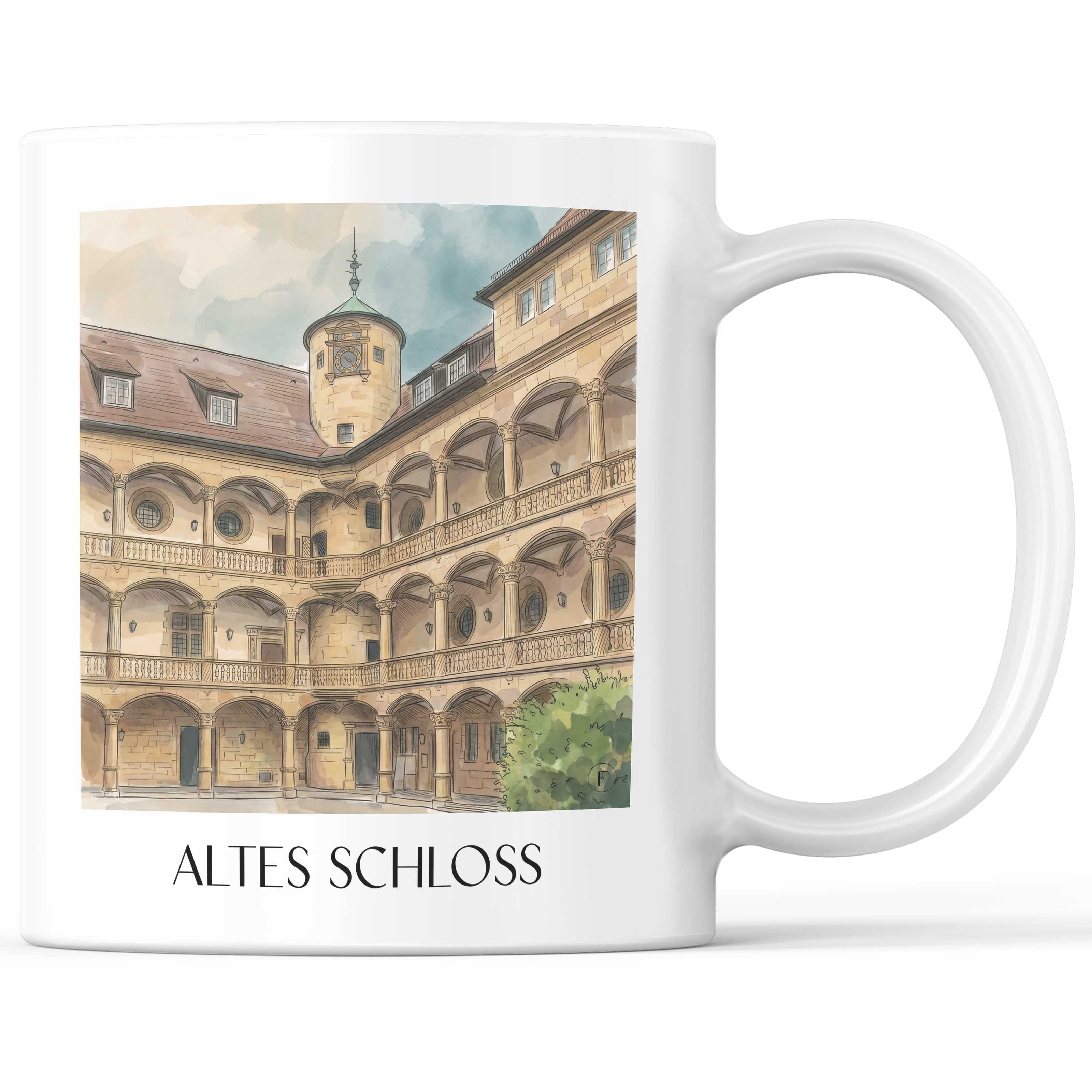 Altes Schloss Kaffeebecher - Stuttgart - Deutschland Becher - Kaffeetasse im Aquarell Stil - favplace