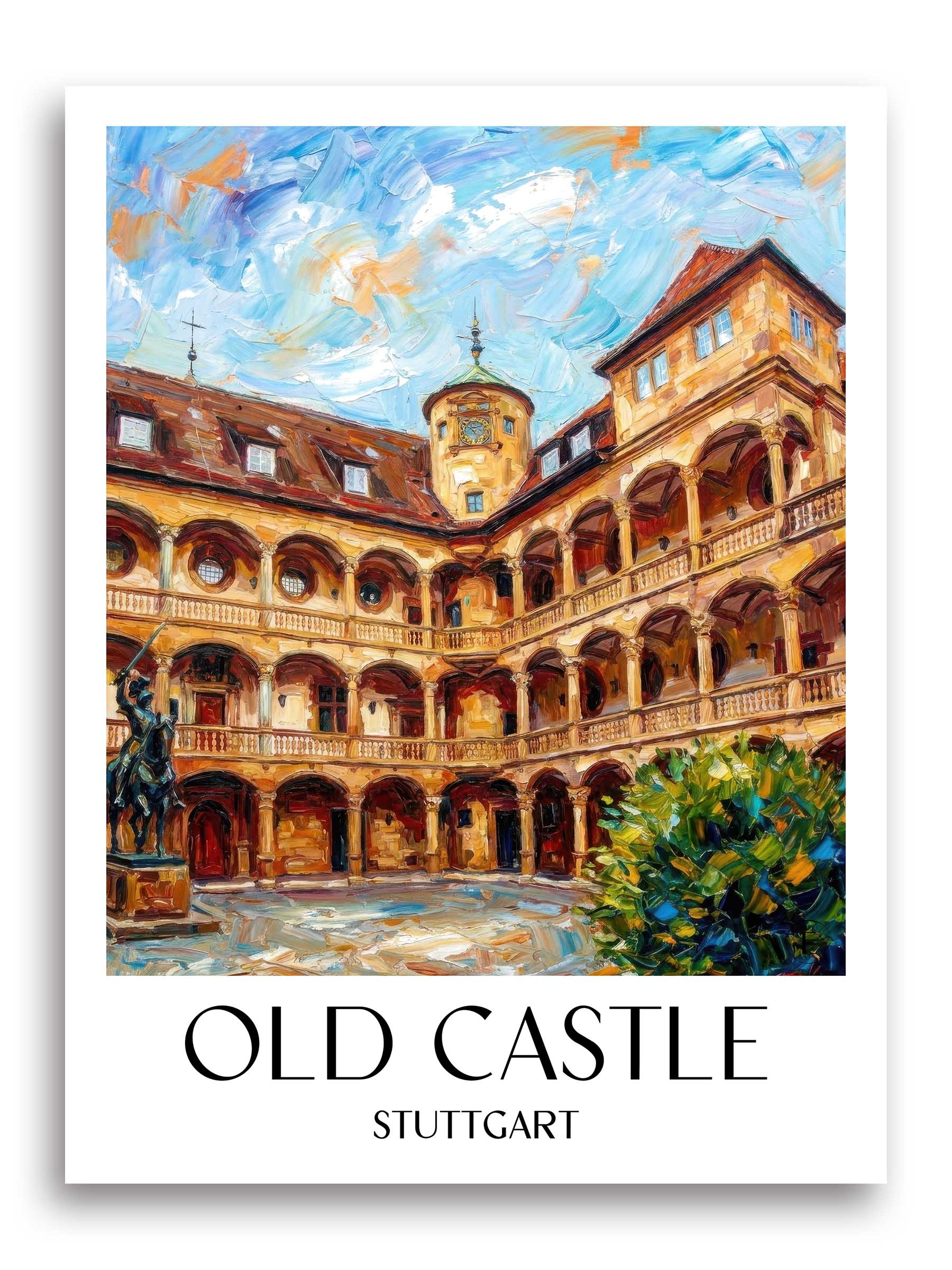 Altes Schloss Poster - Stuttgart - Deutschland Kunstdruck - Ölgemälde von A4 bis A1 - favplace