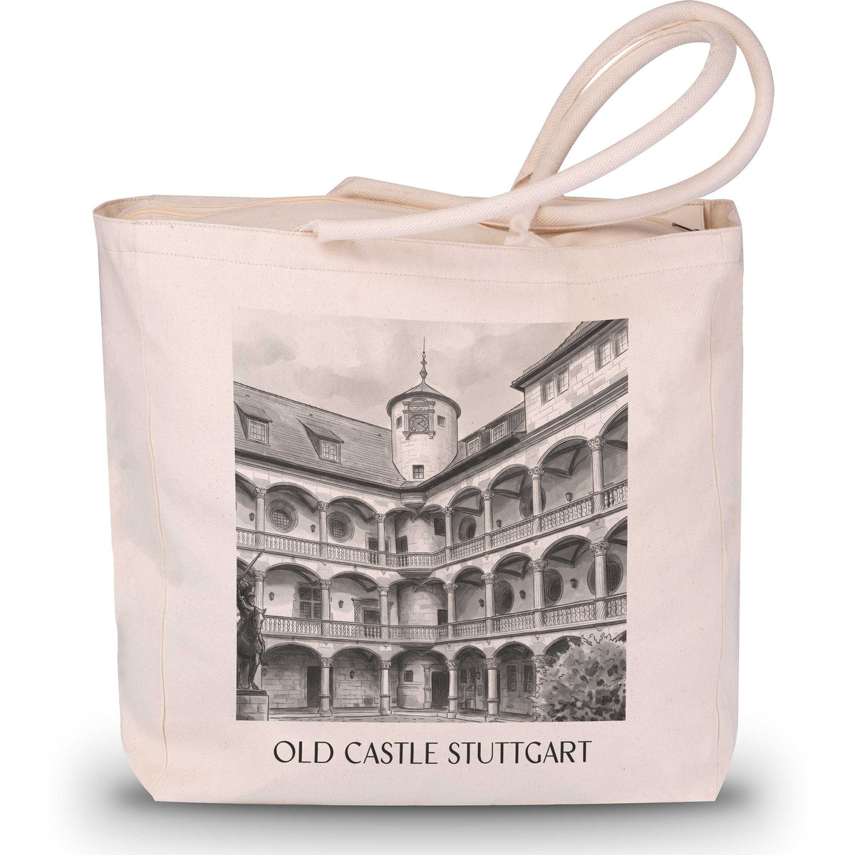 Altes Schloss Shopping Tasche - Stuttgart - Deutschland Tote Bag - Einkaufstasche im Aquarell Schwarz-Weiß Stil - favplace