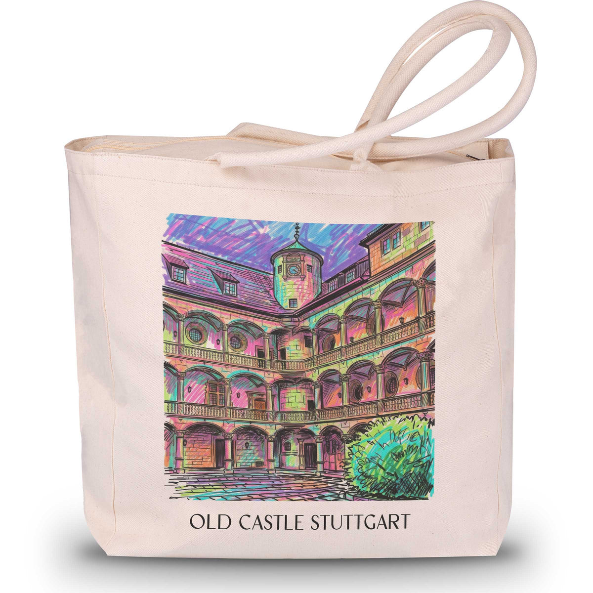Altes Schloss Shopping Tasche - Stuttgart - Deutschland Tote Bag - Einkaufstasche im Tag Graffiti Stil - favplace