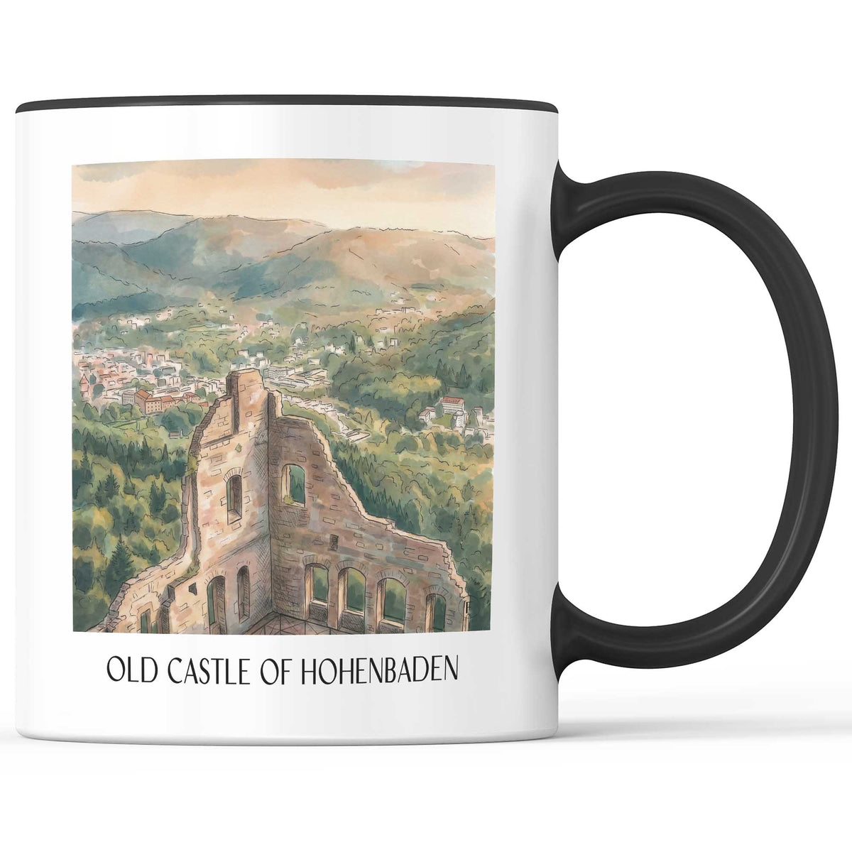 Altes Schloss zu Hohenbaden Kaffeebecher - Baden-Baden - Deutschland Becher - Kaffeetasse im Aquarell Stil - favplace