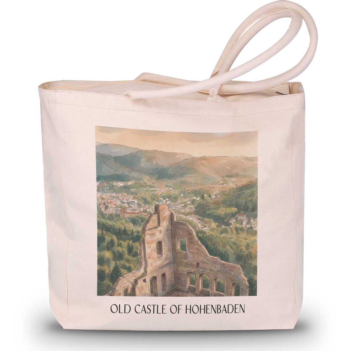 Altes Schloss zu Hohenbaden Shopping Tasche - Baden-Baden - Deutschland Tote Bag - Einkaufstasche im Aquarell Stil - favplace