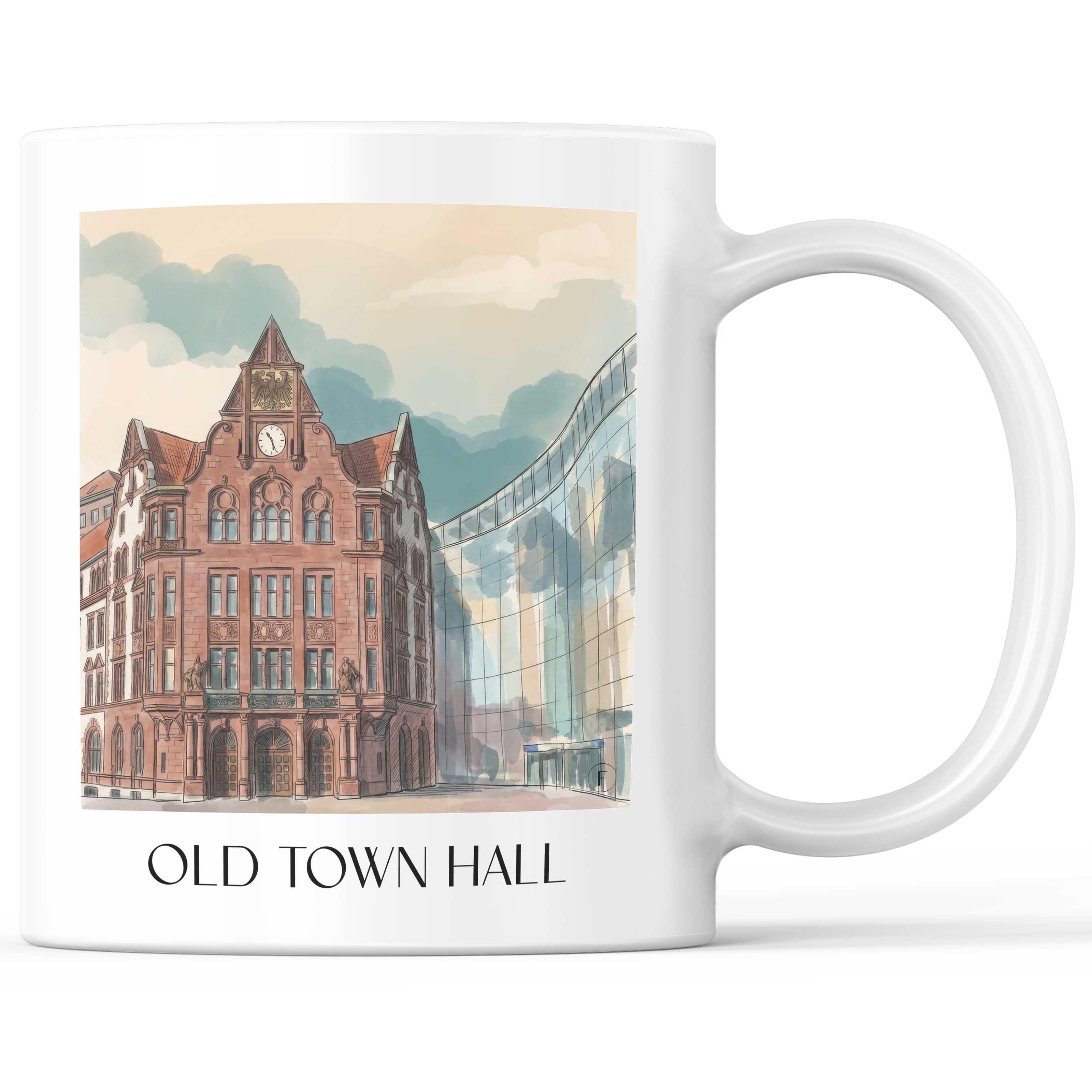 Altes Stadthaus Kaffeebecher - Dortmund - Deutschland Becher - Kaffeetasse im Aquarell Stil - favplace