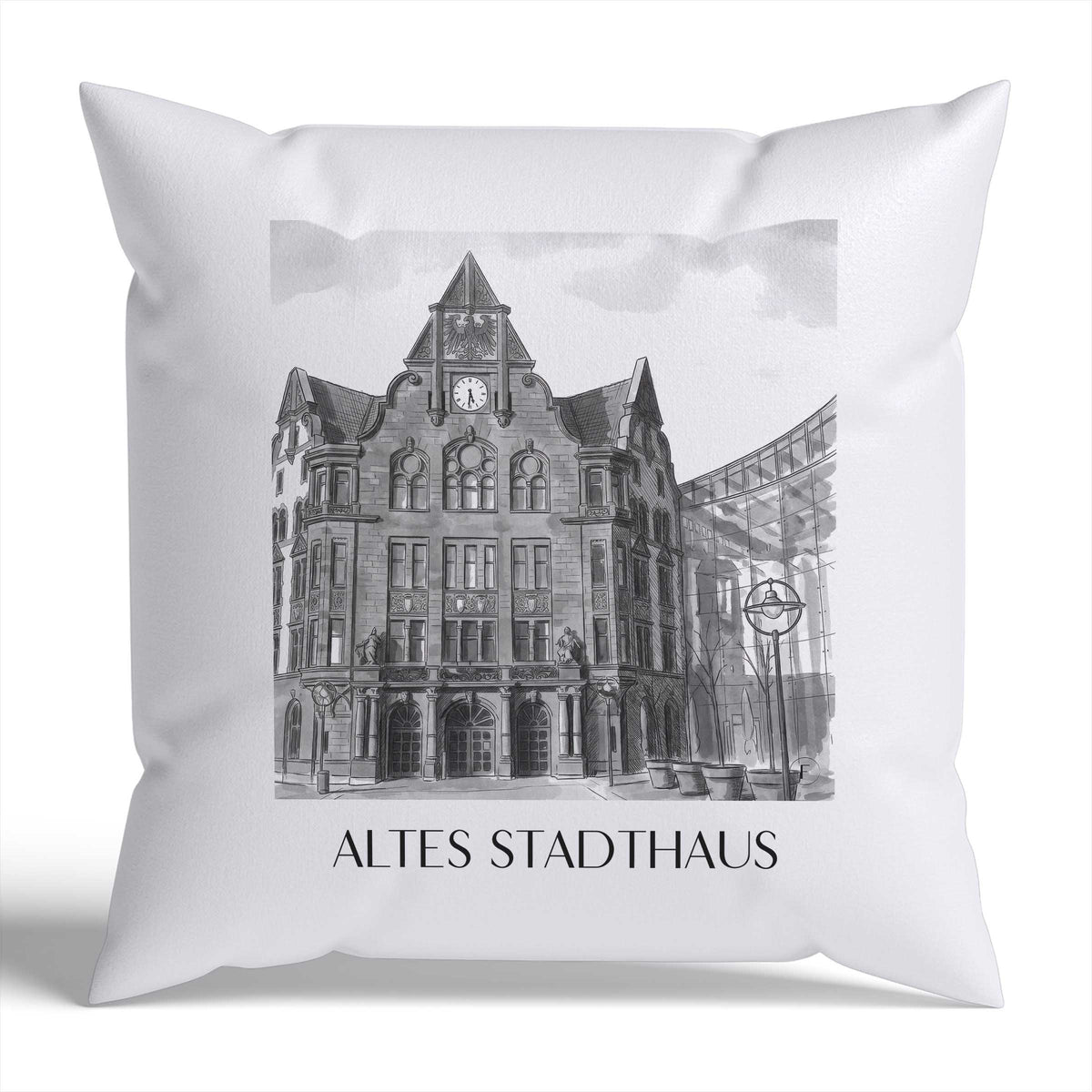 altes-stadthaus-dortmund-deutschland-kissenbezug-aquarell-schwarz-weiss