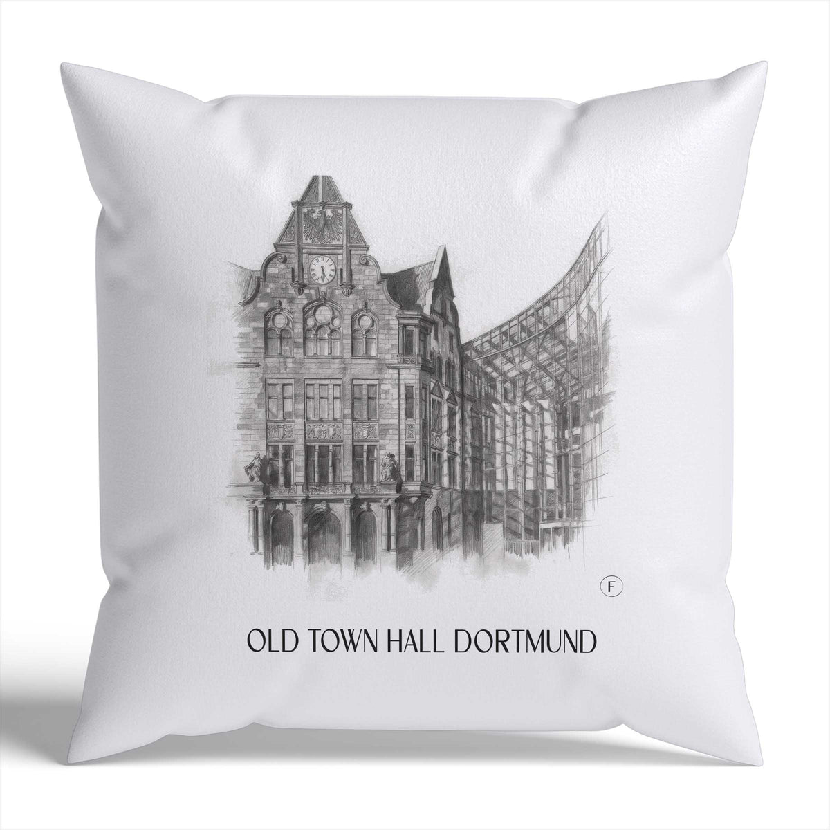 Altes Stadthaus Kissenhülle - Zierkissen Bezug - Dortmund - Deutschland Kissen bzw. Kissenbezug im Zeichnung Stil - favplace