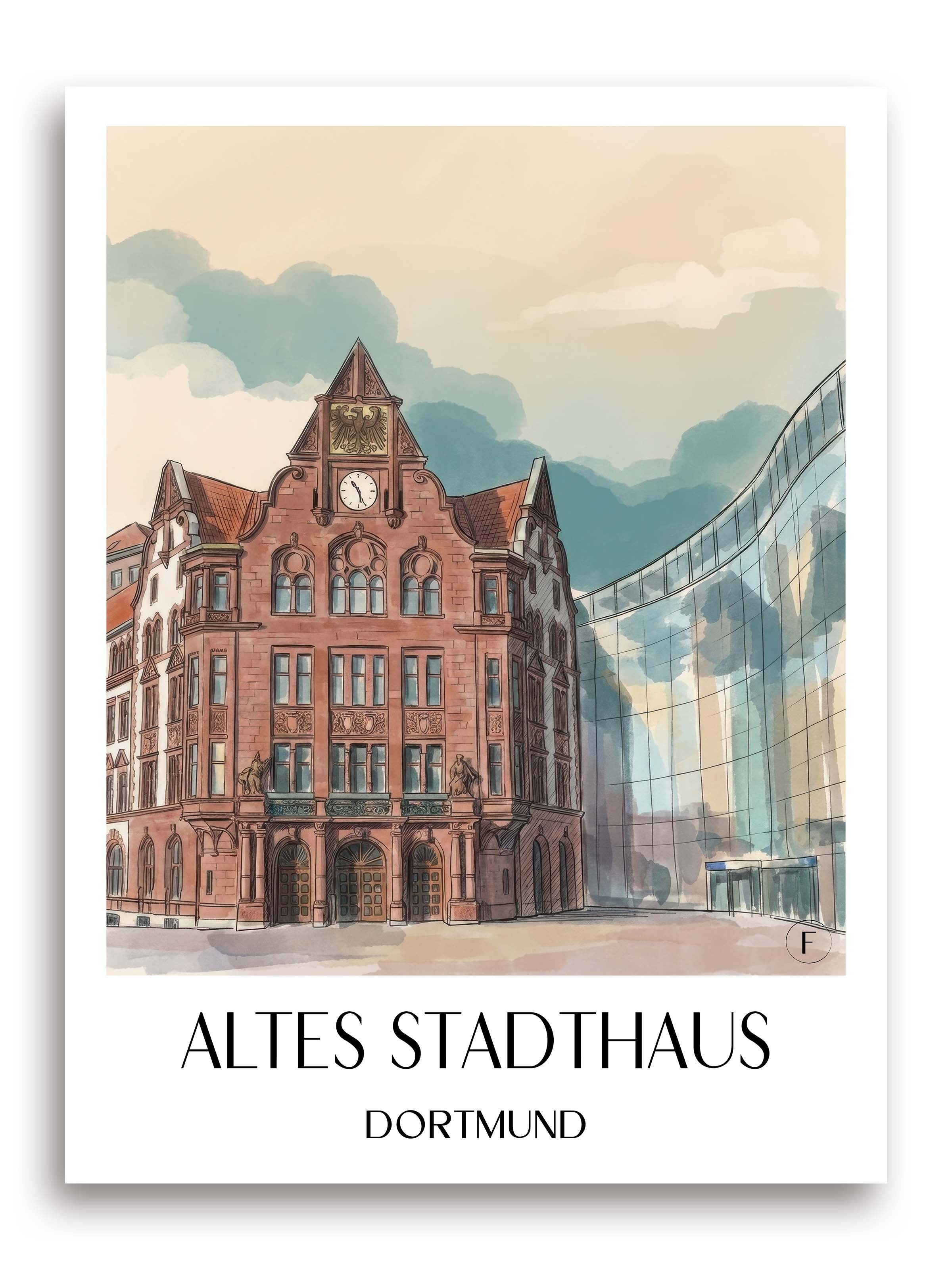altes-stadthaus-dortmund-deutschland-poster-aquarell
