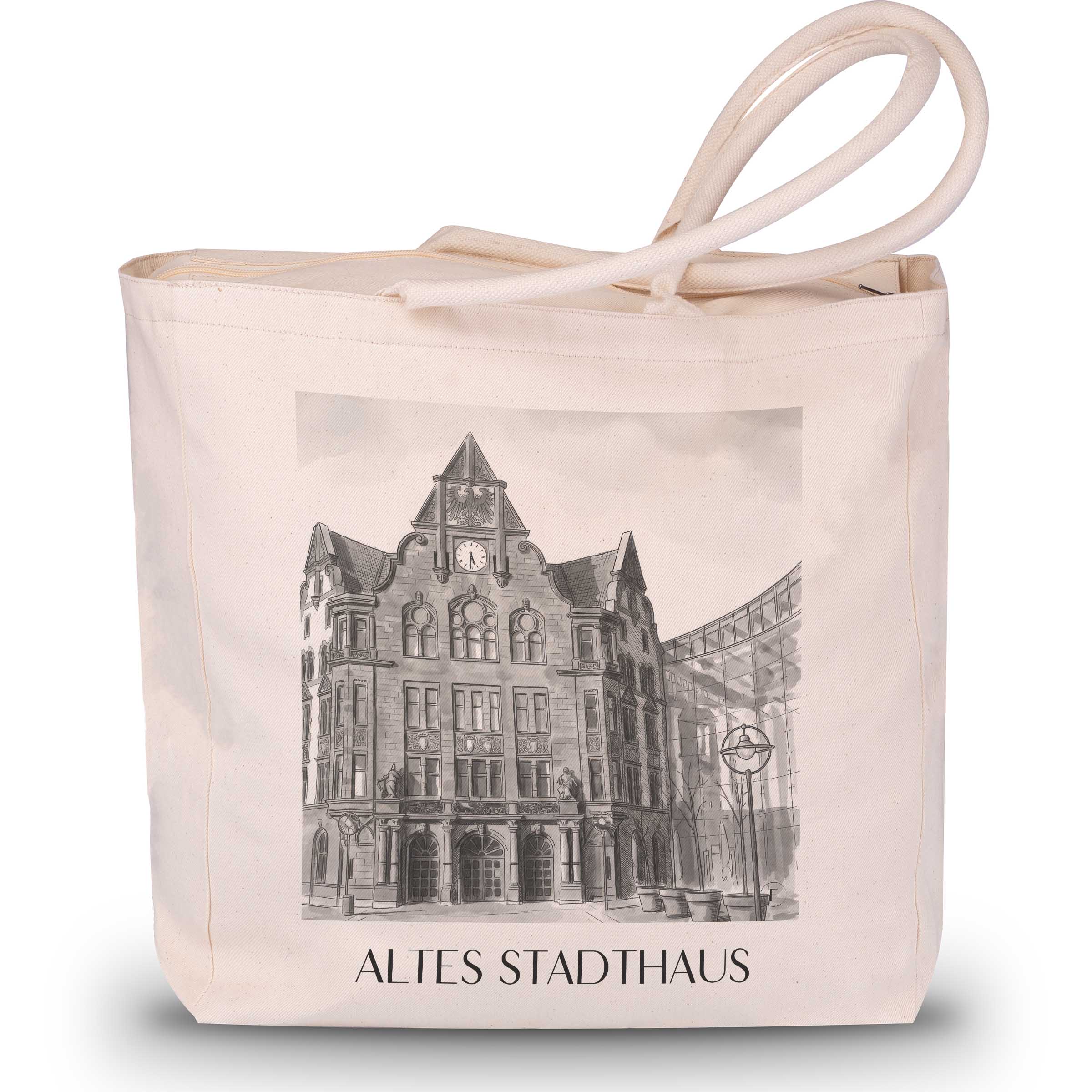 altes-stadthaus-dortmund-deutschland-einkaufstasche-aquarell-schwarz-weiss