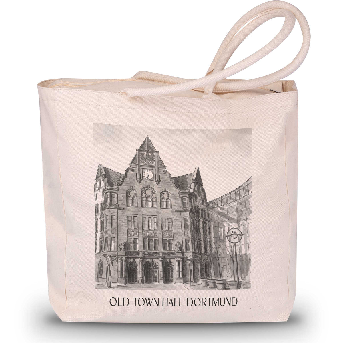 Altes Stadthaus Shopping Tasche - Dortmund - Deutschland Tote Bag - Einkaufstasche im Aquarell Schwarz-Weiß Stil - favplace