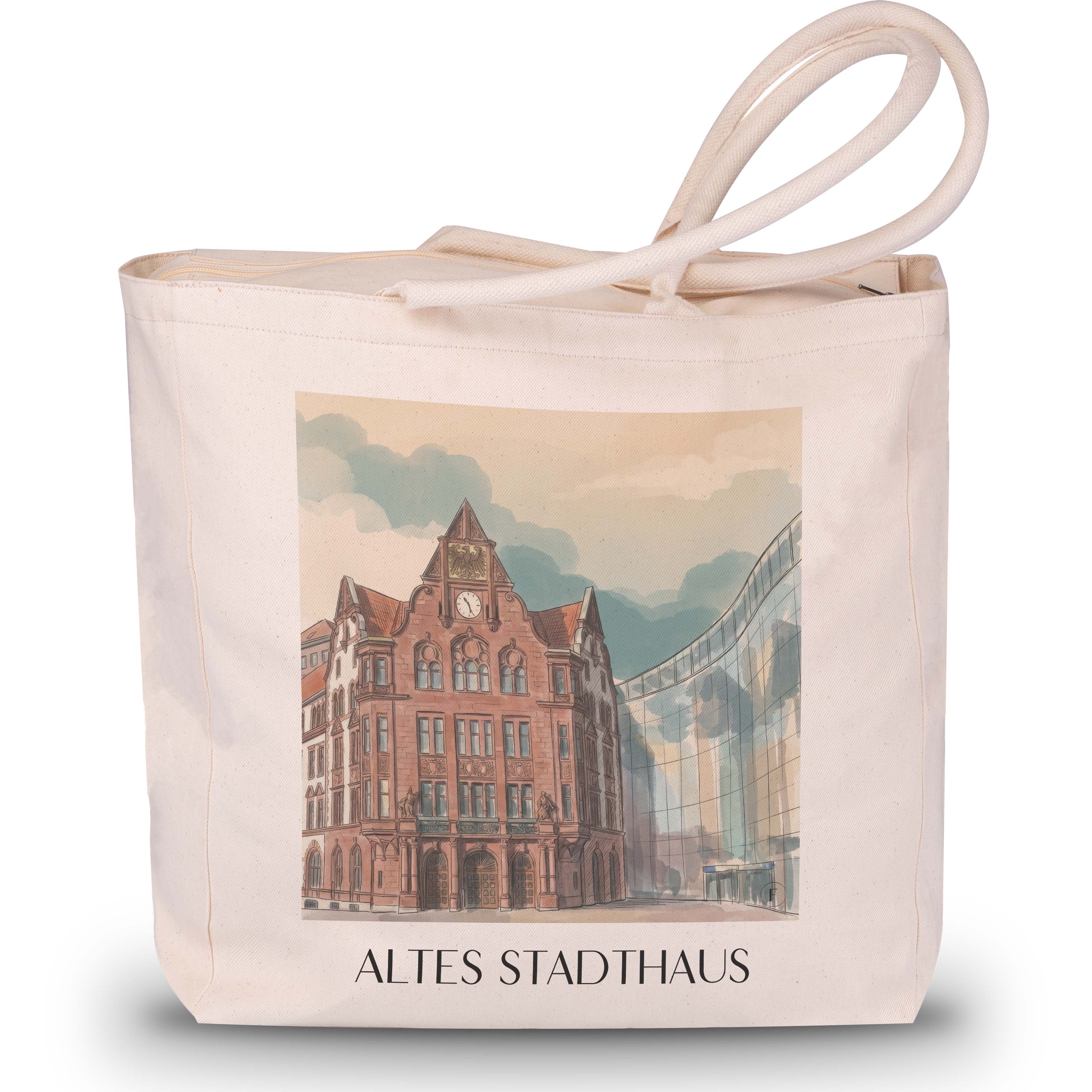 altes-stadthaus-dortmund-deutschland-einkaufstasche-aquarell
