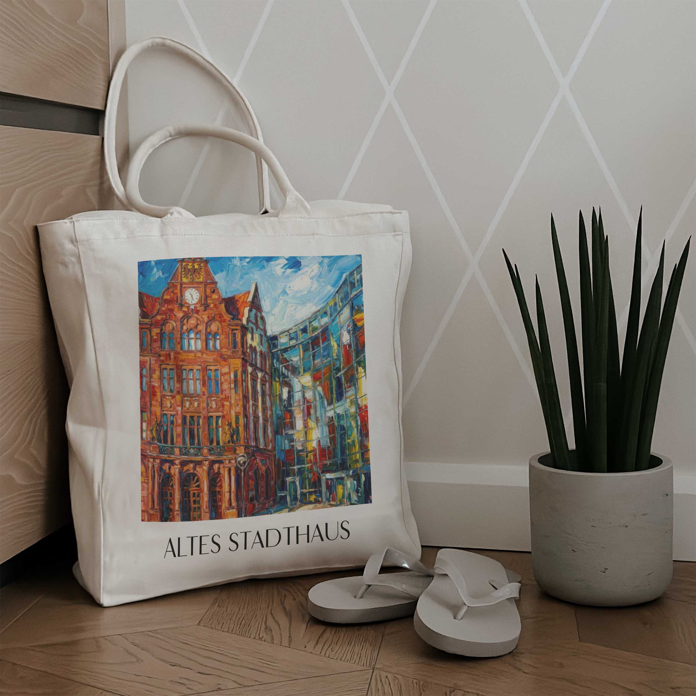 altes-stadthaus-dortmund-deutschland-einkaufstasche-oil-painting-oelgemaelde